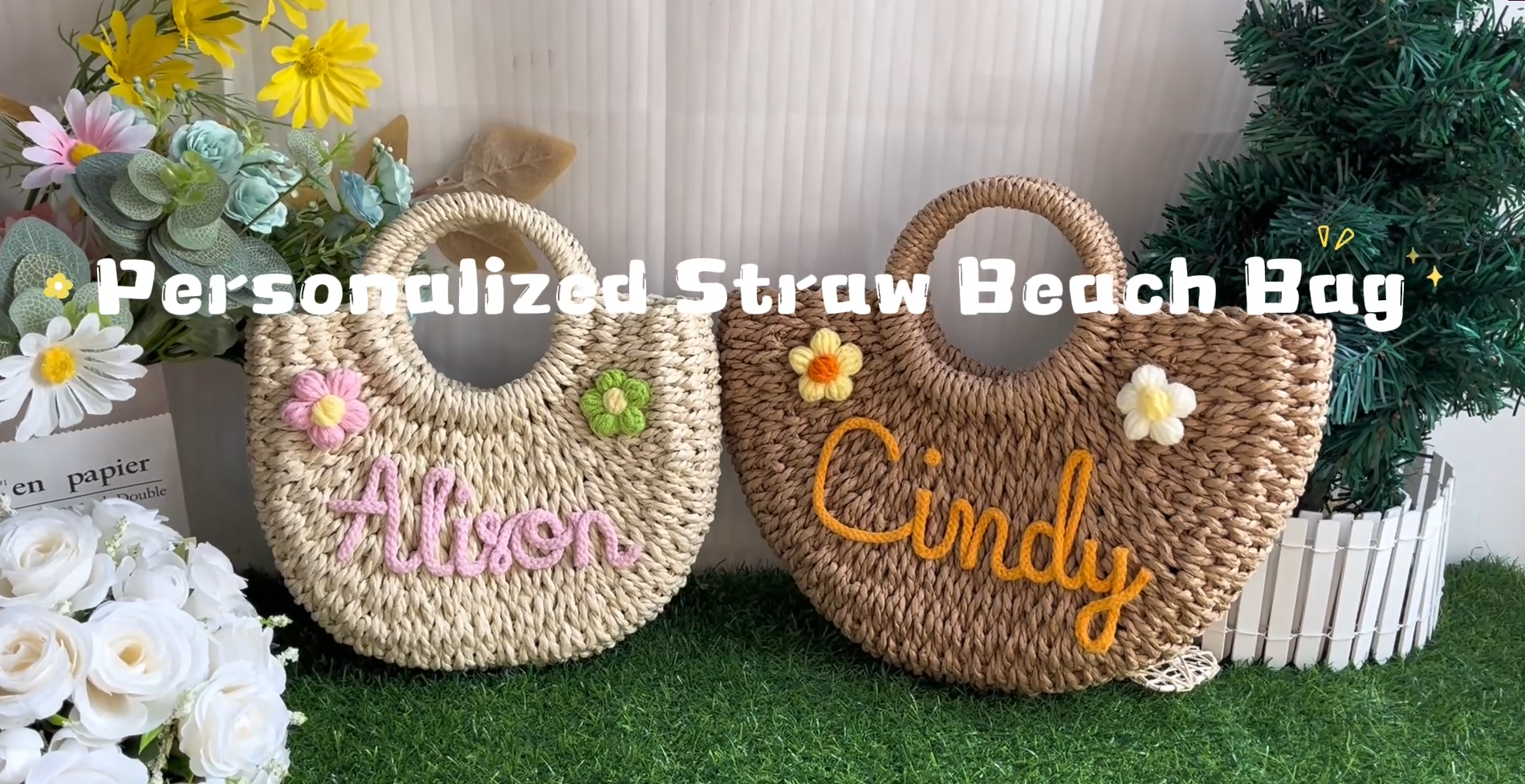 Personalized Straw Beach Bag Custom Summer Woven Handbag miniatura 7