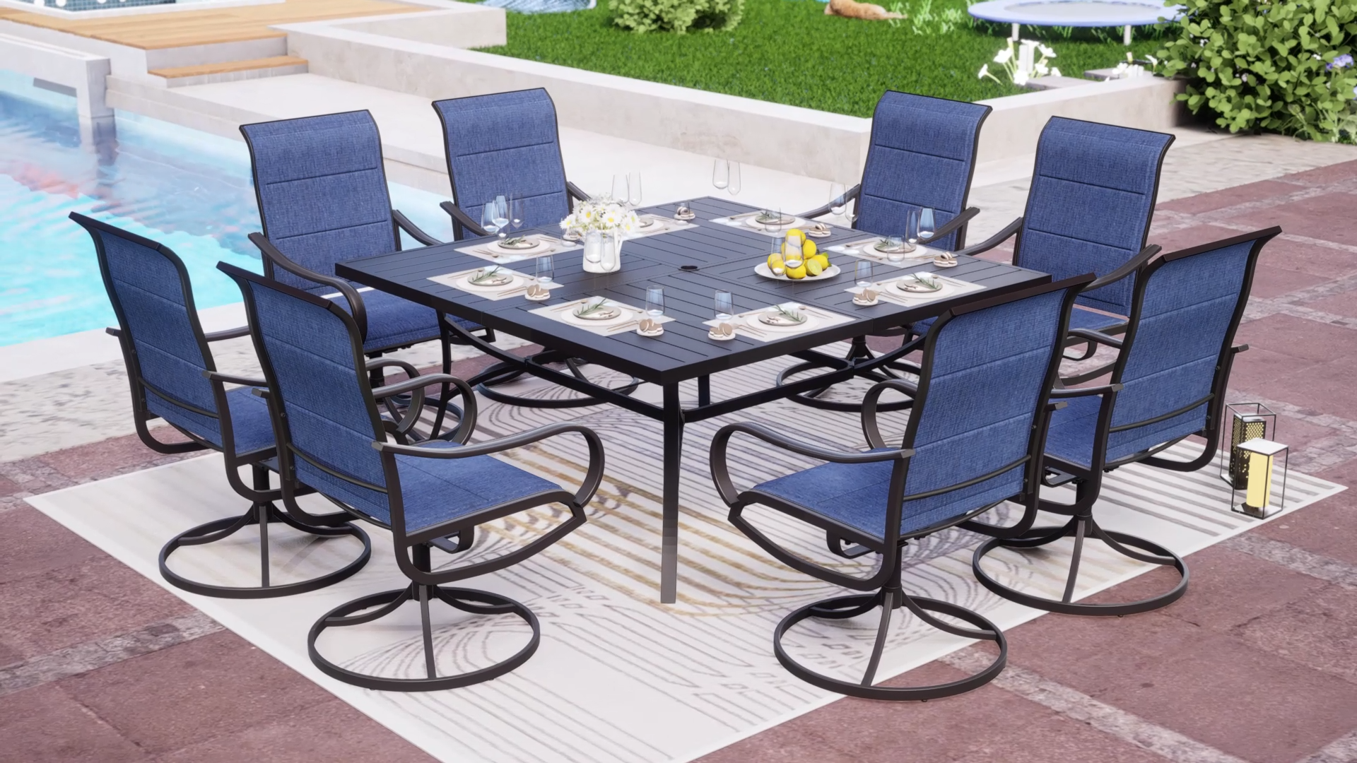 9 piece tdc sling patio set with umbrella Amazon.com: MFSTUDIO Patio Dining Set for 8, Outdoor Dining Set with  Umbrella Hole, 9 Piece Outdoor Patio Furniture Set for  Deck/Backyard/Poolside/Garden : Patio, Lawn & Garden