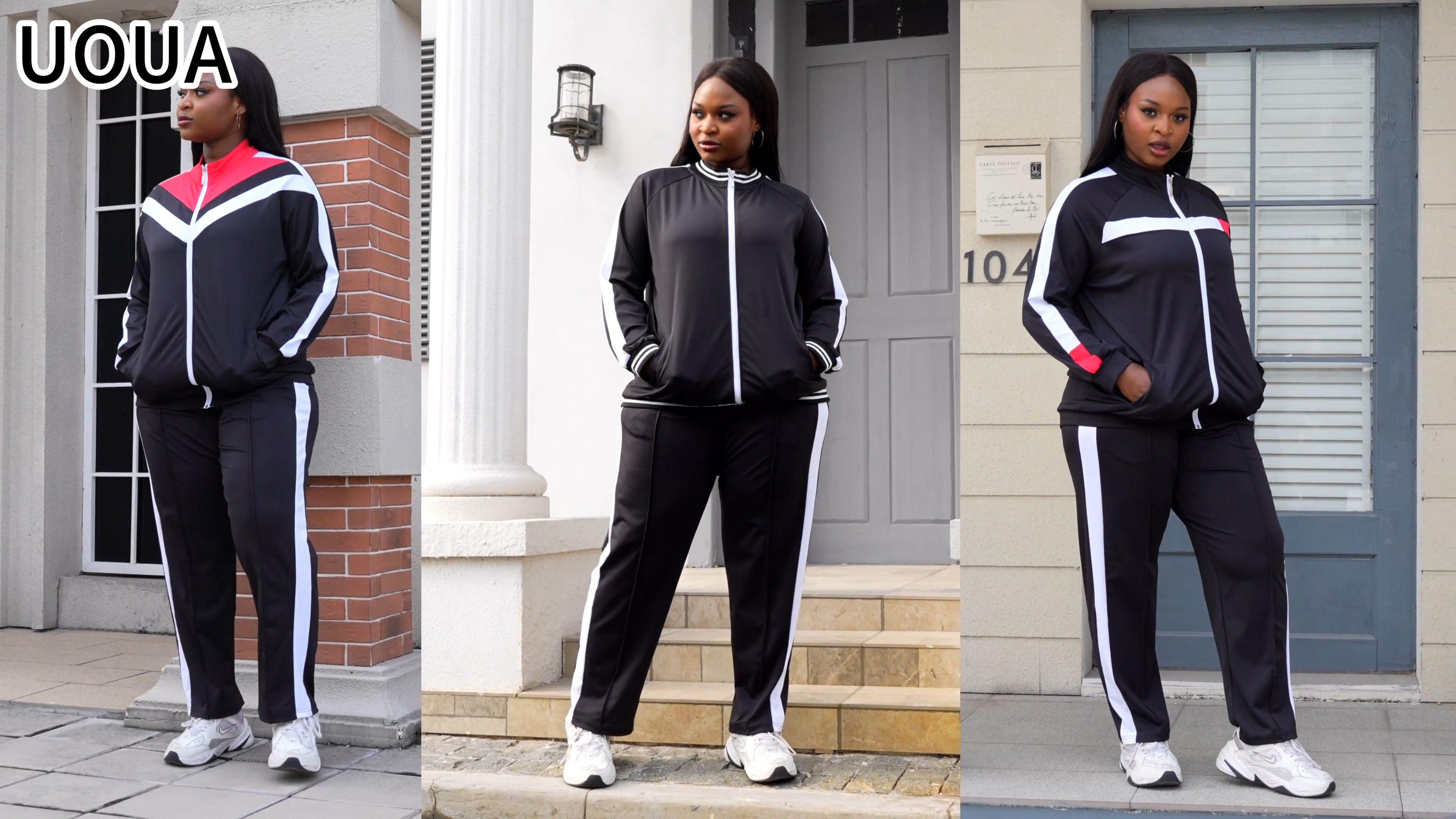 UOUA Women's Plus Size Jogging Suit 2 Piece Outfit Sets Track