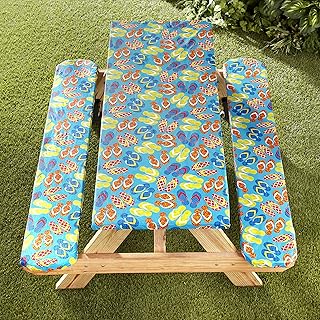 The Lakeside Collection Picnic Table and Bench Seat Covers with Elastic Edges - Flip Flops - 3 Pieces