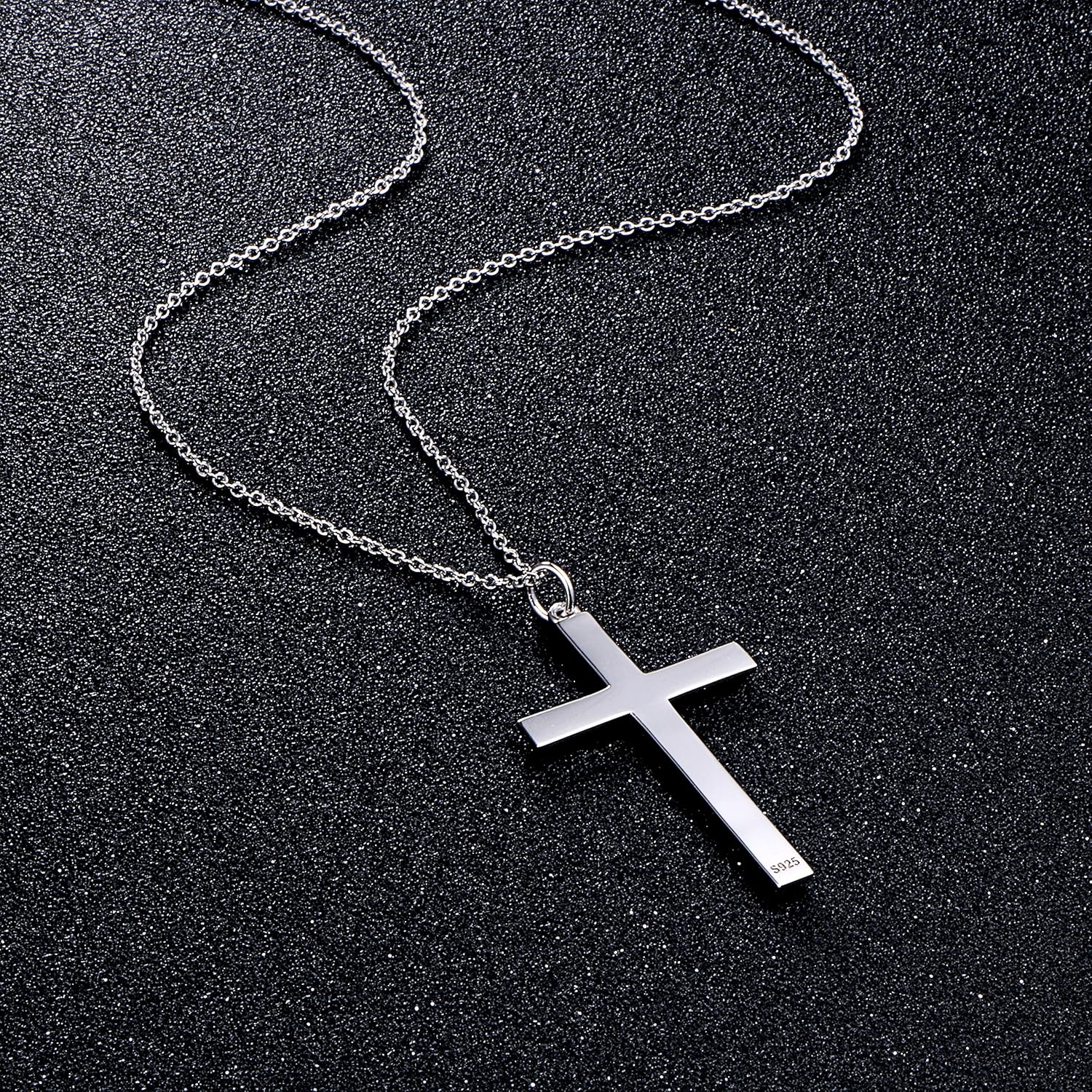 S925 Sterling Silver Large Cross Christian Faith Pendant Necklace 24 Inches Silver Chain Jewelry for Men Women - Image 5