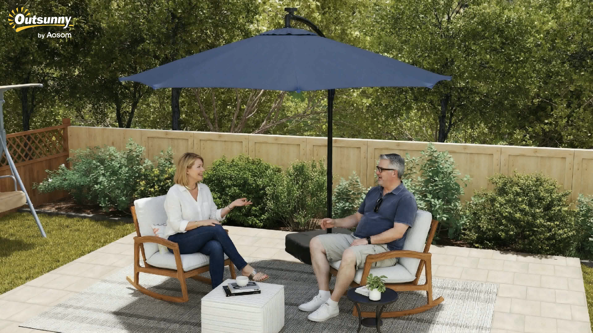 Amazon.com : Outsunny 10 ft Cantilever Patio Umbrella with Solar LED Light, Sandbag Weight, Offset Hanging Outdoor Market Umbrella with Protective Cover, Crank and Tilt, Dark Blue : Patio, Lawn & Garden
