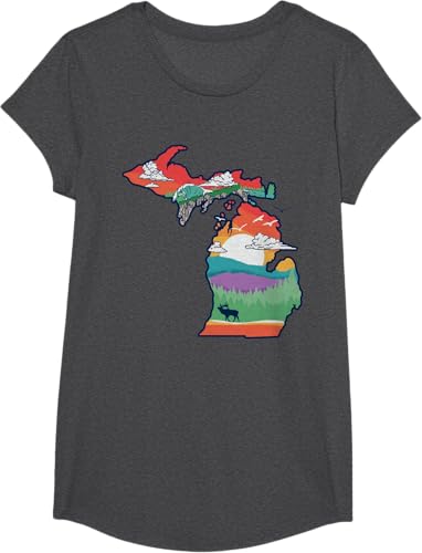 Miniatura 67 de Michigan Outside Vintage Nature Illustration Artistic T-Shirt Slate Grey,White,Baby Blue,Red,Silver Grey,Dark Green,Kelly Green,Olive Green,Lemon