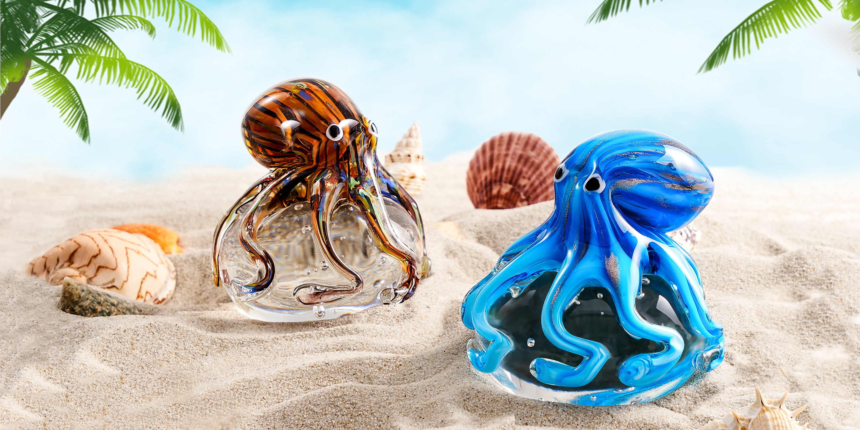 EUSTUMA Hand Blown Glass Octopus Figurine - Sea Animal Ornament For Aquarium, Desk Paperweight, Gift