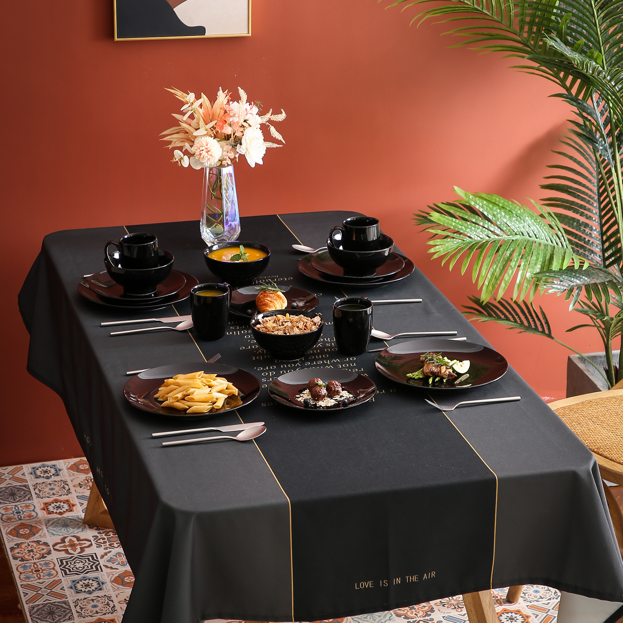 Lovecasa Sweet Tafelservies, 16-delige combiservies, kleurrijk, voor 4 personen, etensborden, kopjes, dessertborden en kommen