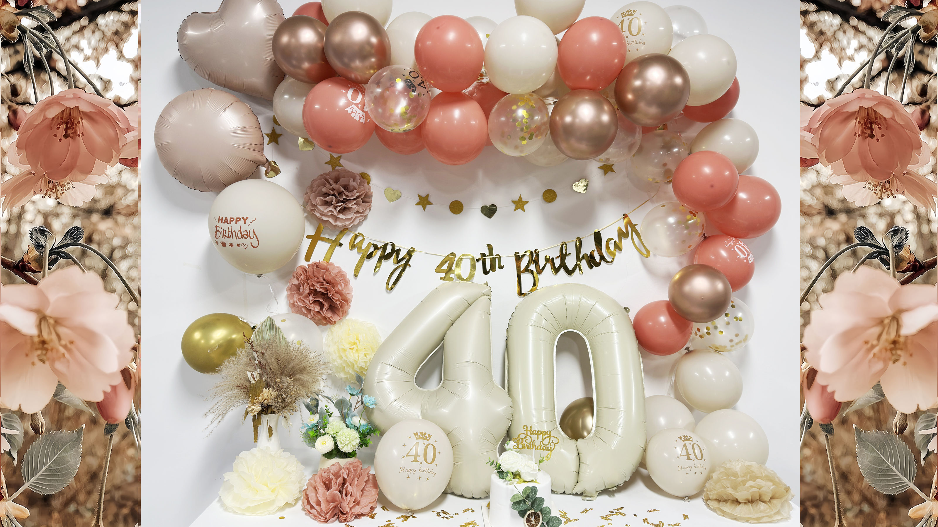 40 Anni Decorazioni Donna, 52PCS Rose Oro Palloncini 40 Anni Compleanno, Compleanno 40 anni Addobbi Happy Birthday Striscione Palloncino con 40 numeri Coriandoli Ragazza Decorazioni Festa