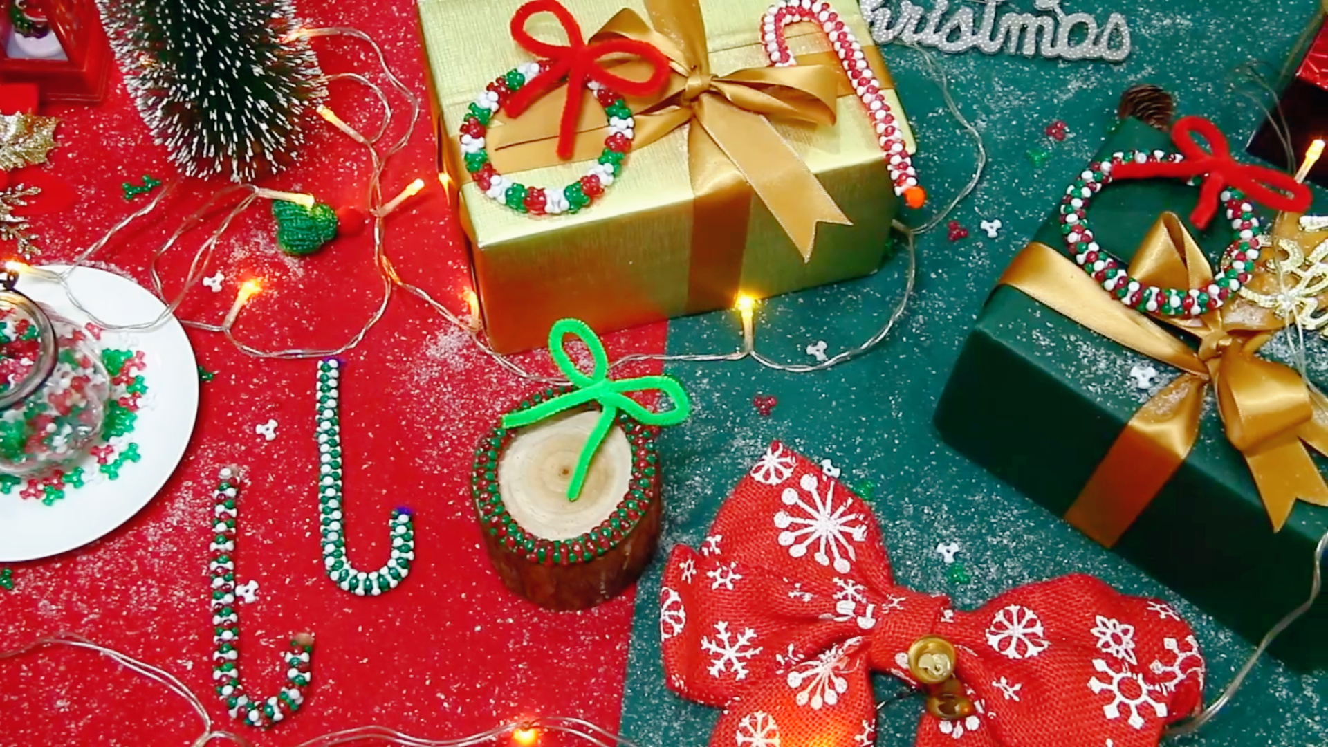 180 Pieces Christmas Beads Candy Cane Wooden Jamaica