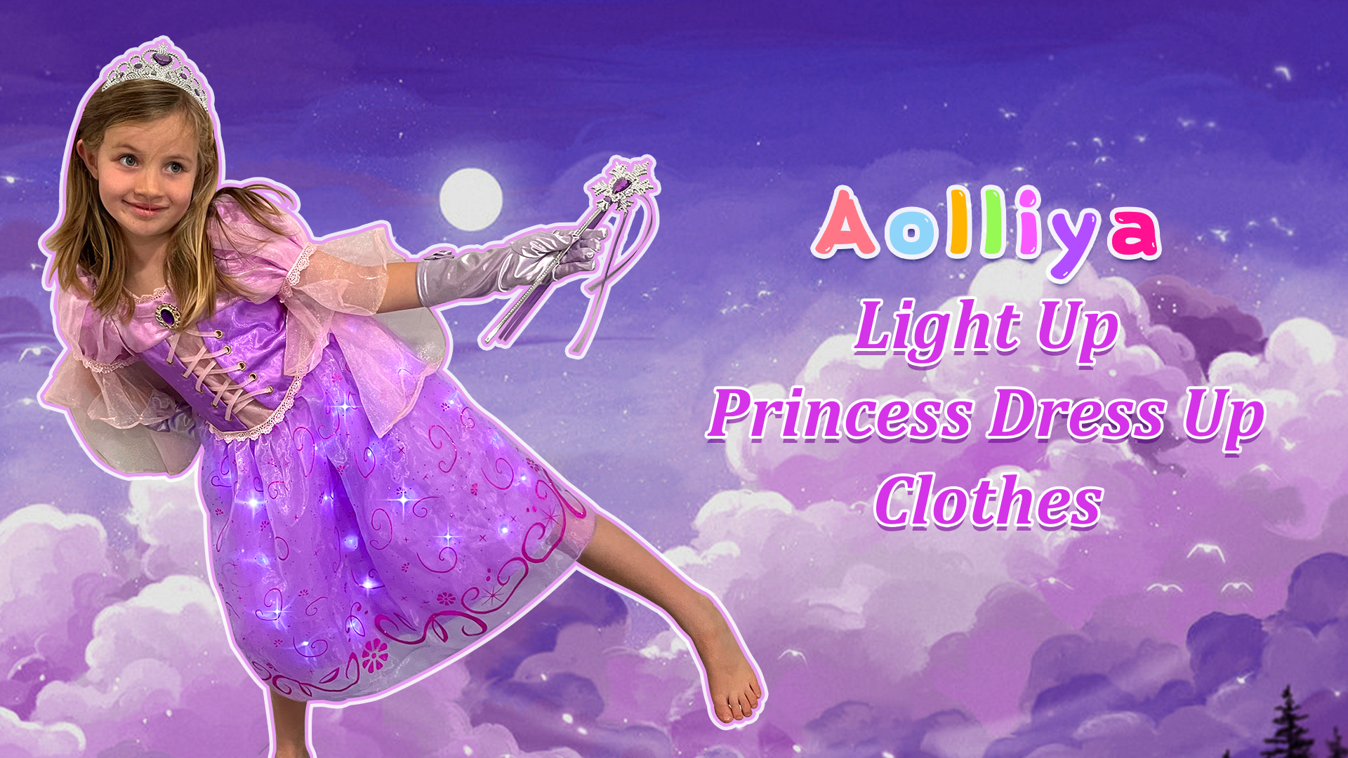 Vestido de Princesa Iluminado Morado para Niñas 8/140 miniatura 7