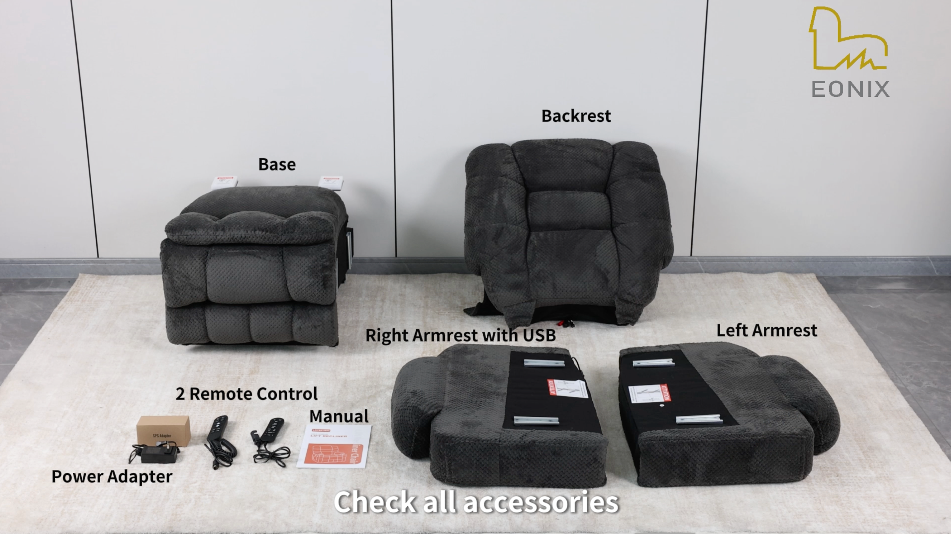 Sillón eléctrico reclinable beige con tela peluche miniatura 7