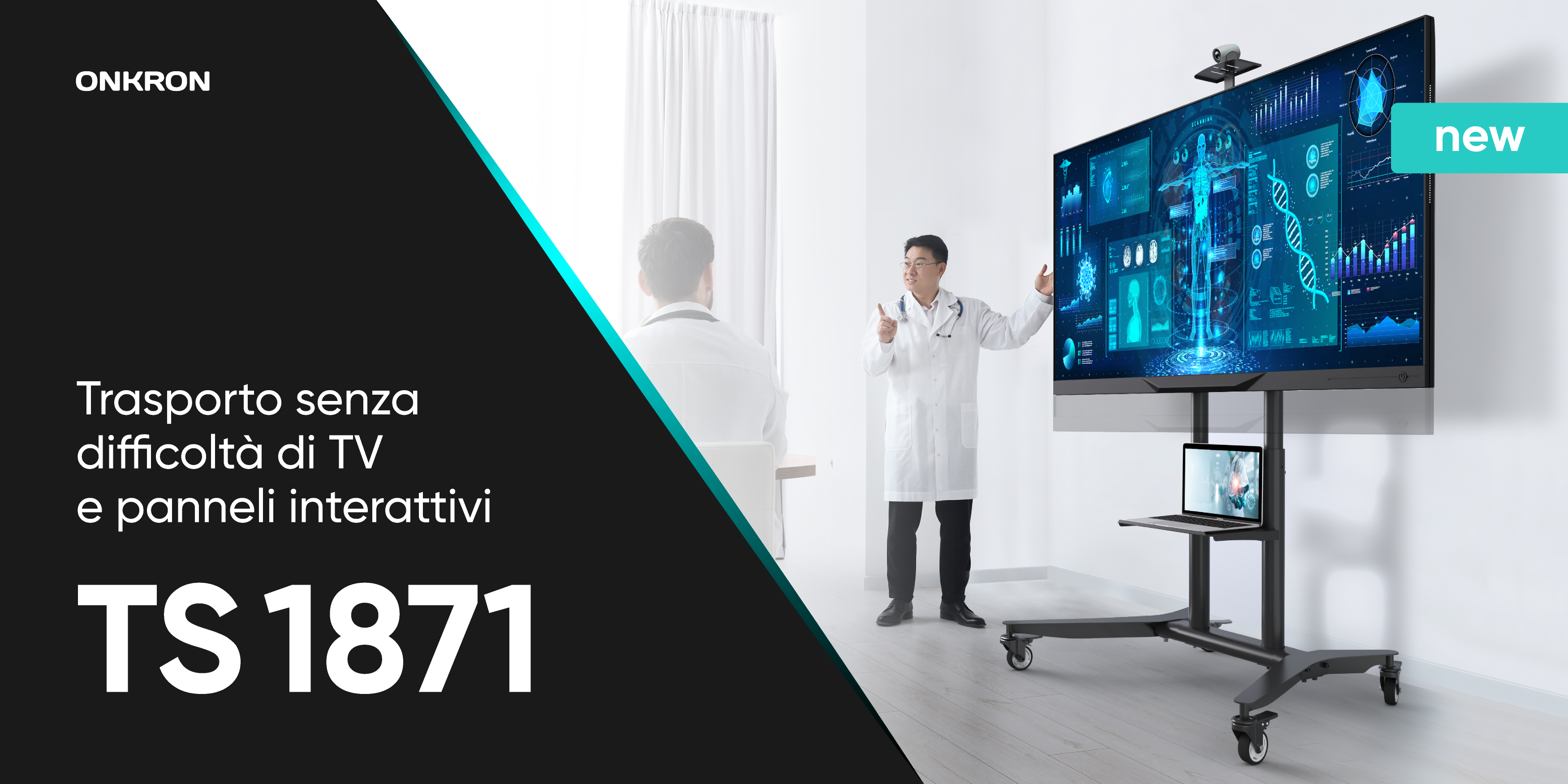 ONKRON Supporto TV Da Terra Mobile 32-65″ – Girevole 360°, Altezza Regolabile, Design In Legno Bianco Per Max 35kg