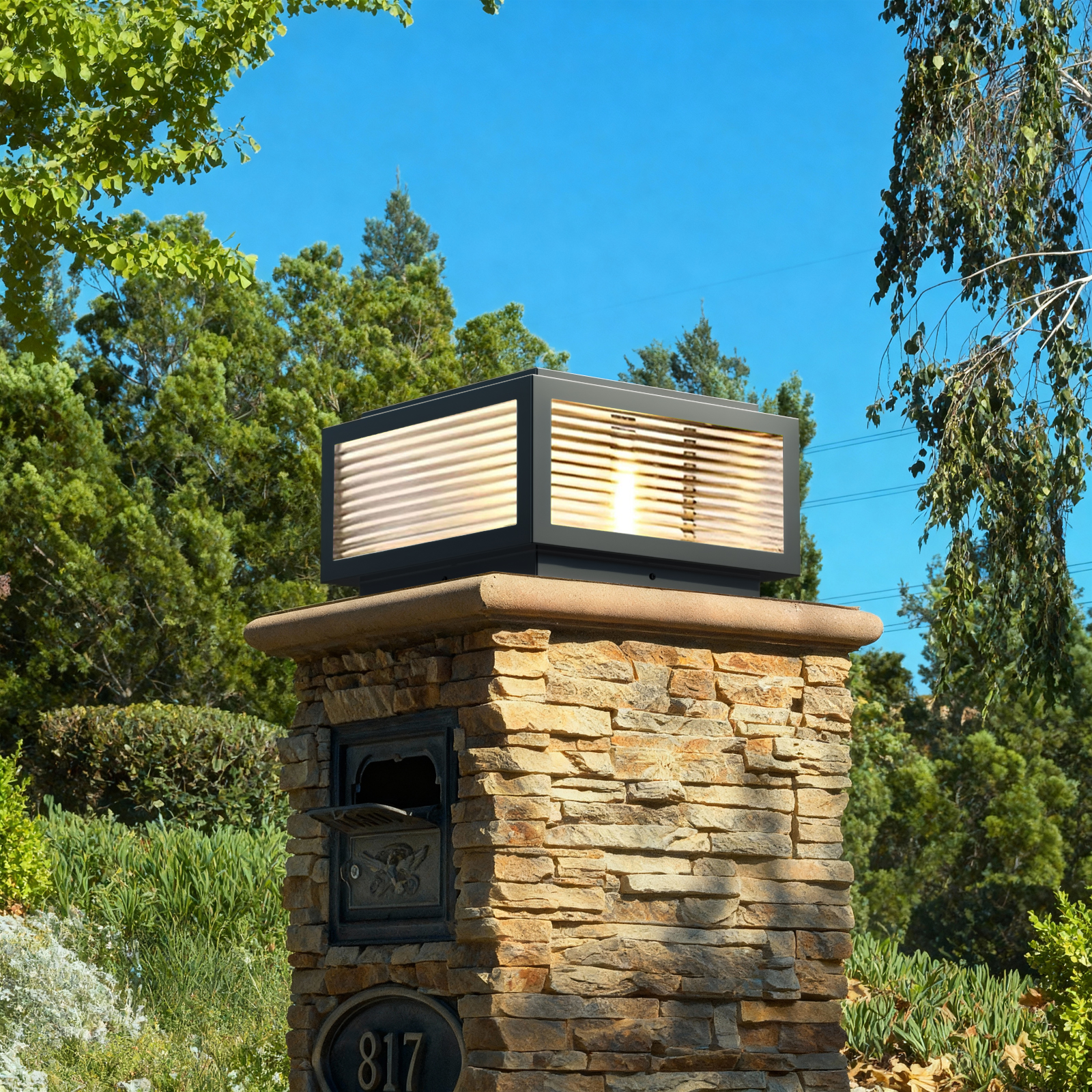 JHOTEC Outdoor Post Light 24X24 in, Column Light,Wired Lantern