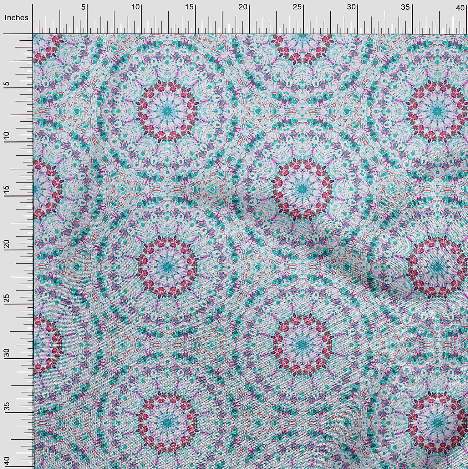 oneOone Polyester Spandex Teal Green Fabric Mandala Quilting Supplies Print Sewing Fabric by The Yard 56 Inch Wide