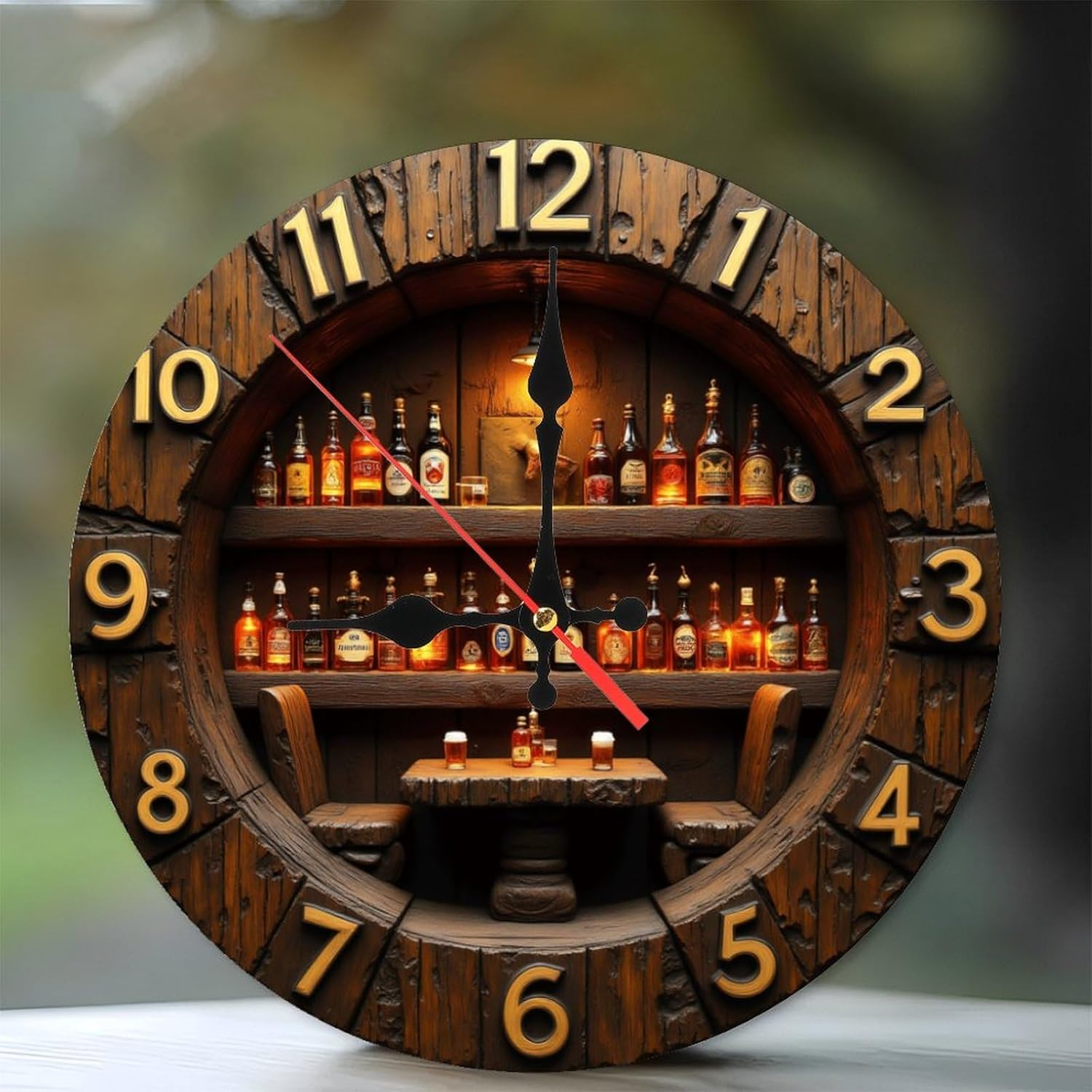 Reloj de pared de madera 10 pulgadas con movimiento silencioso miniatura 7