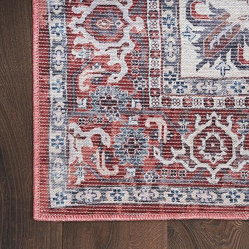 Miniatura 7 de Nicole Curtis Alfombra lavable a máquina, serie 1, ladrillo persa marfil, de 4 x 6 pies, fácil de limpiar, no se desprende, para dormitorio, sala de