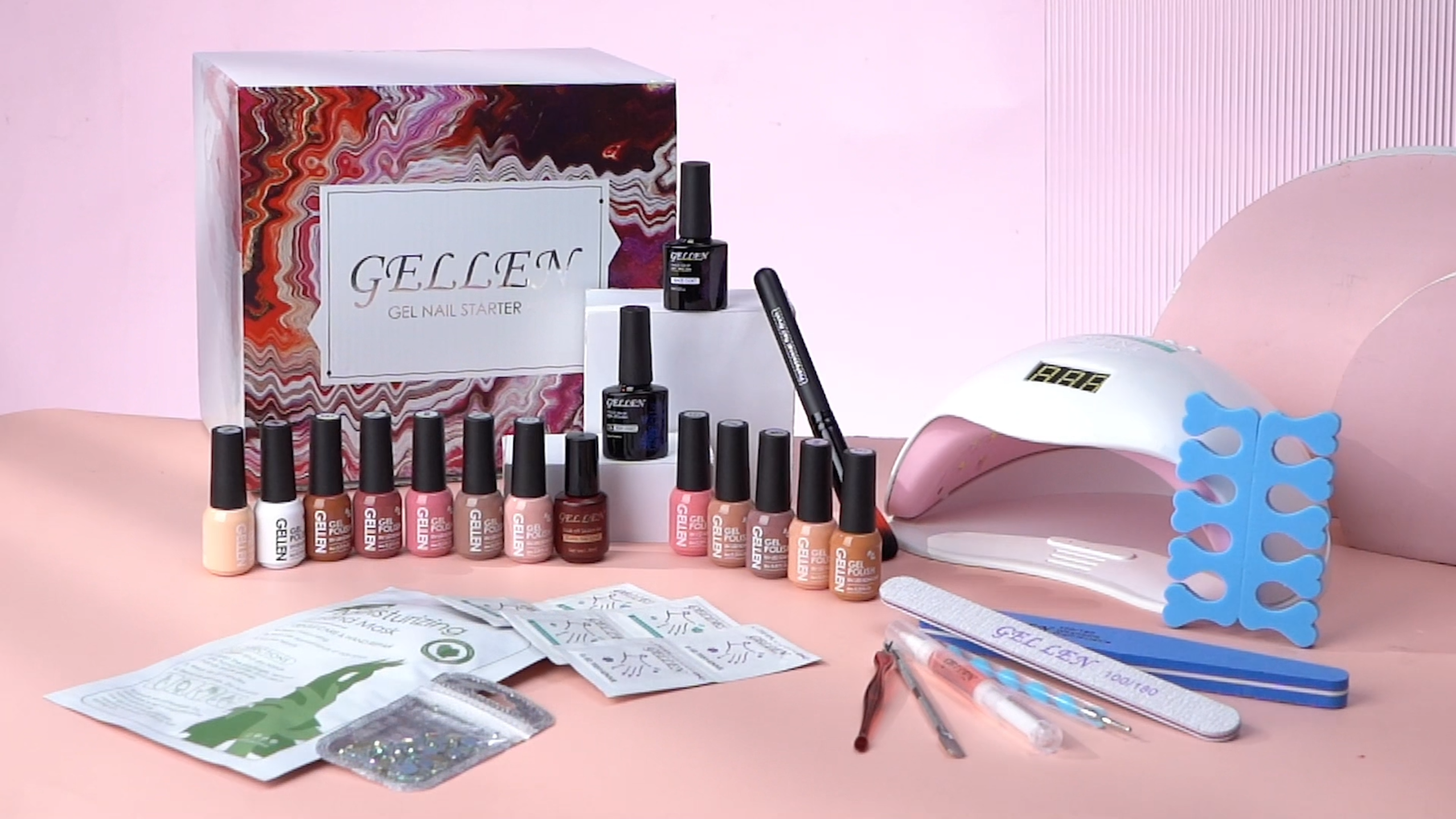 Gellen Gel Nail Polish Starter Kit with U V Light - 12 Colors