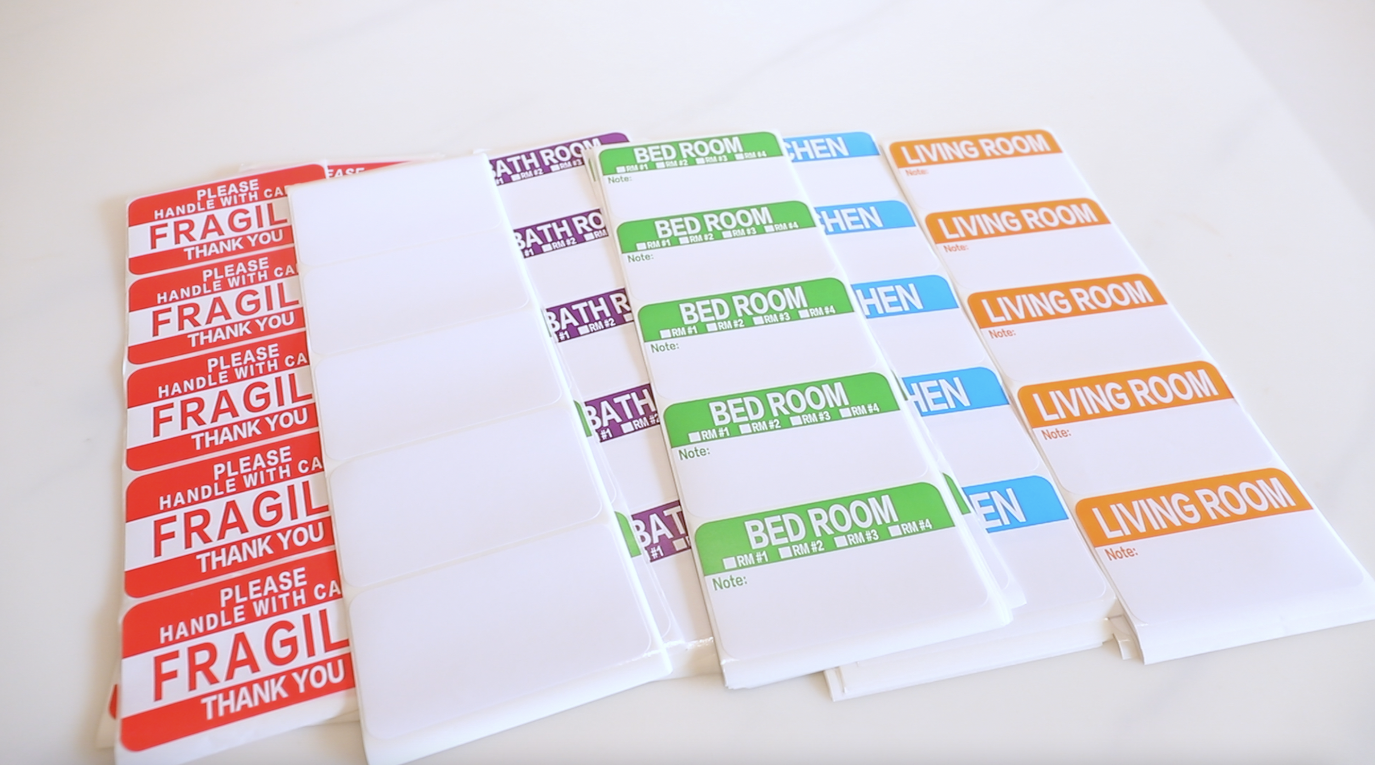 EnKo - Home Moving Packing Labels Stickers For Box - Color Coded For Boxes, Packing Box Fragile Stickers 16 Roll 800 Labels 4 Bedroom House