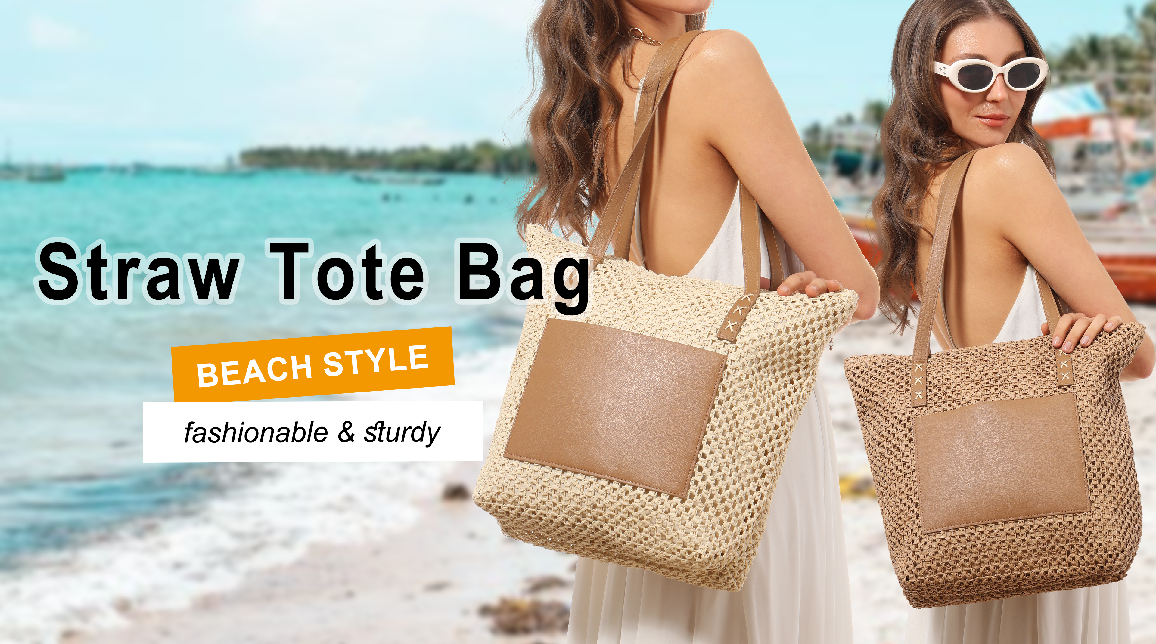 Bolso Tote de Playa de Paja para Mujer Verano miniatura 7