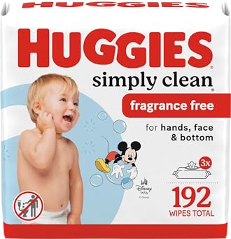 Huggies Simply Clean Unscented Baby Diaper Wipes, 3 Flip-Top Packs (192 Wipes Total), Packaging May Vary