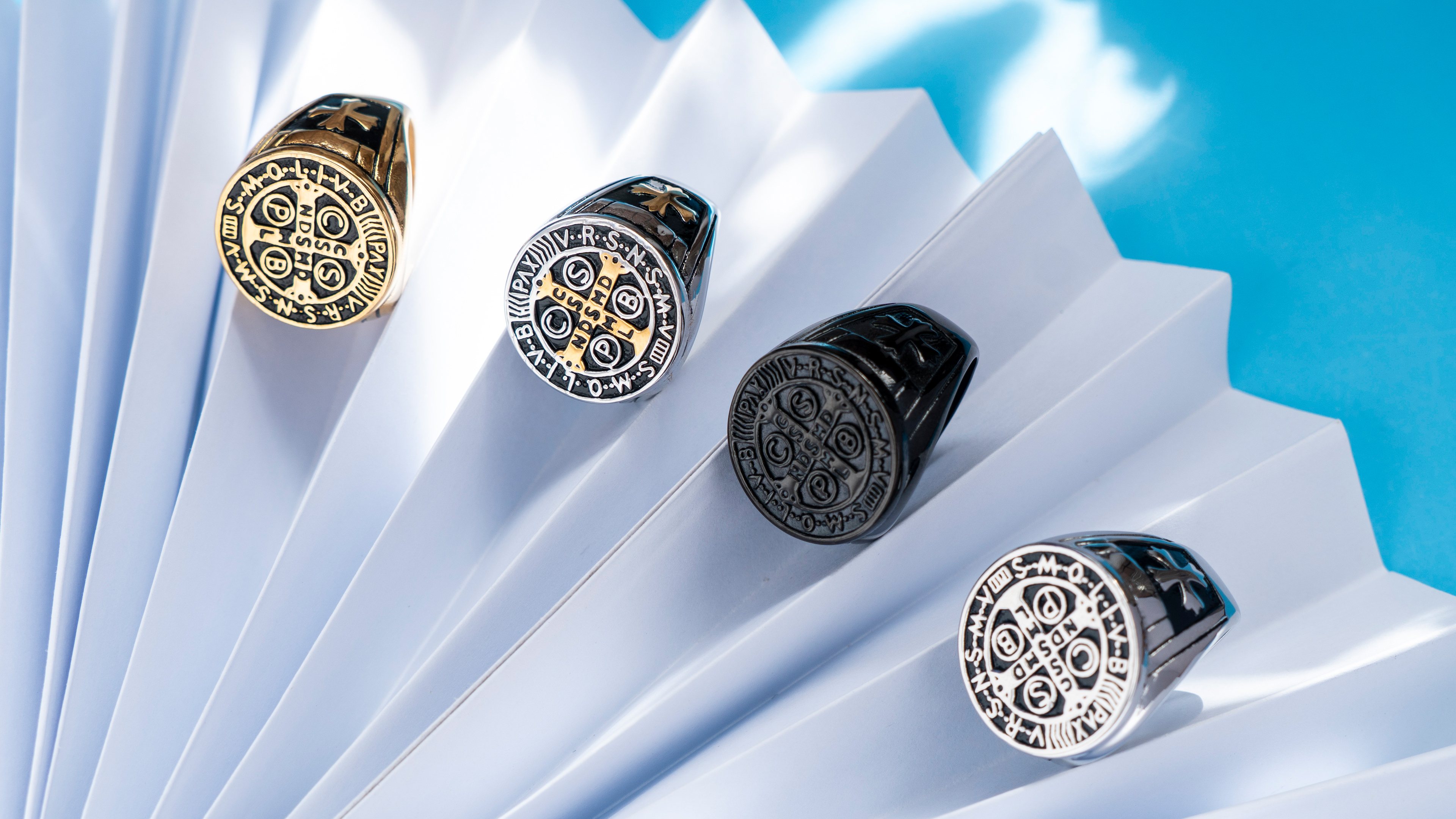 Men’s Catholic Saint Benedict Cross Ring – Stainless Steel, Exorcism Medal Design, Band Style