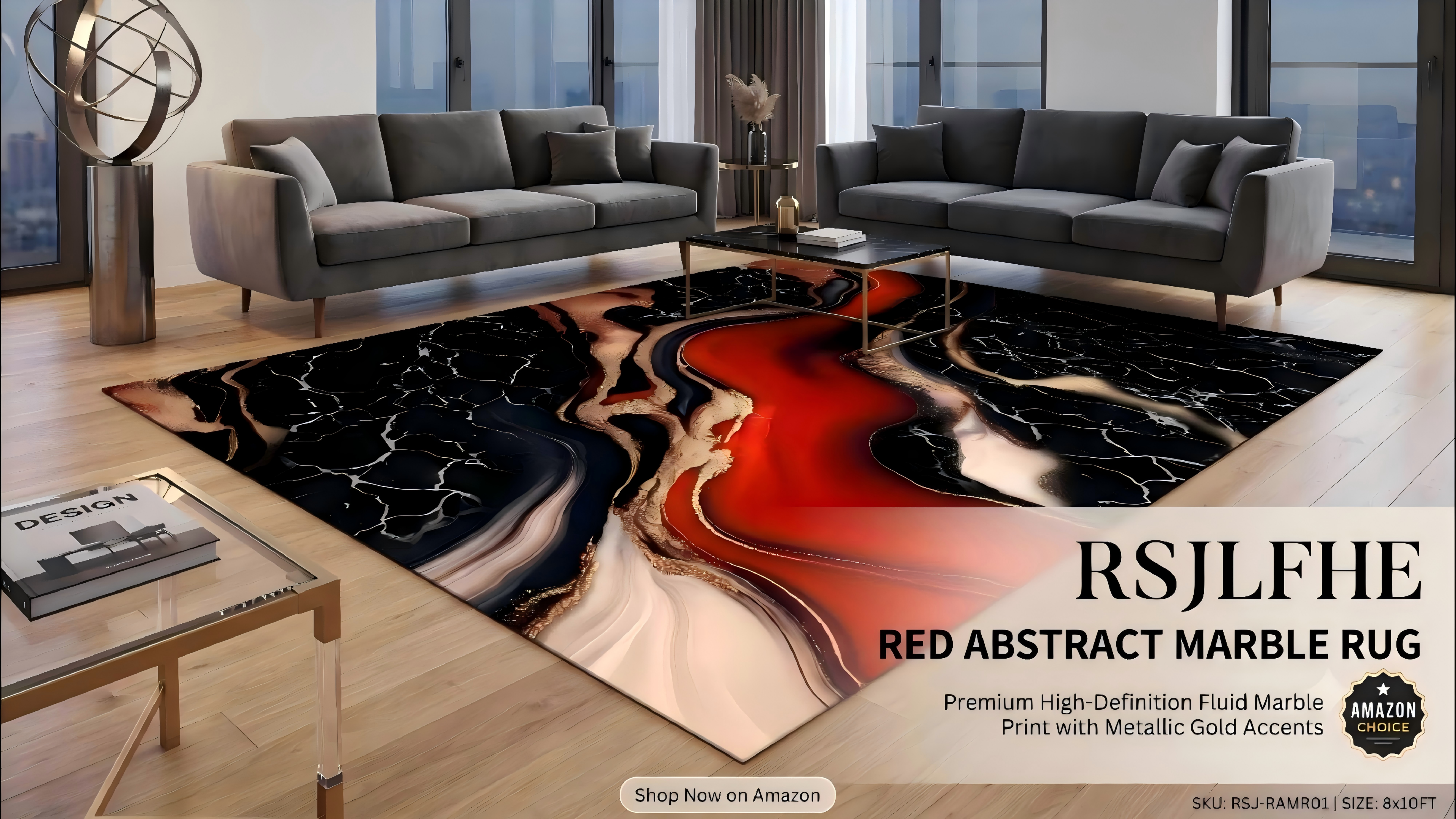 Tapete para Sala 5x6ft Rojo Negro Dorado miniatura 7