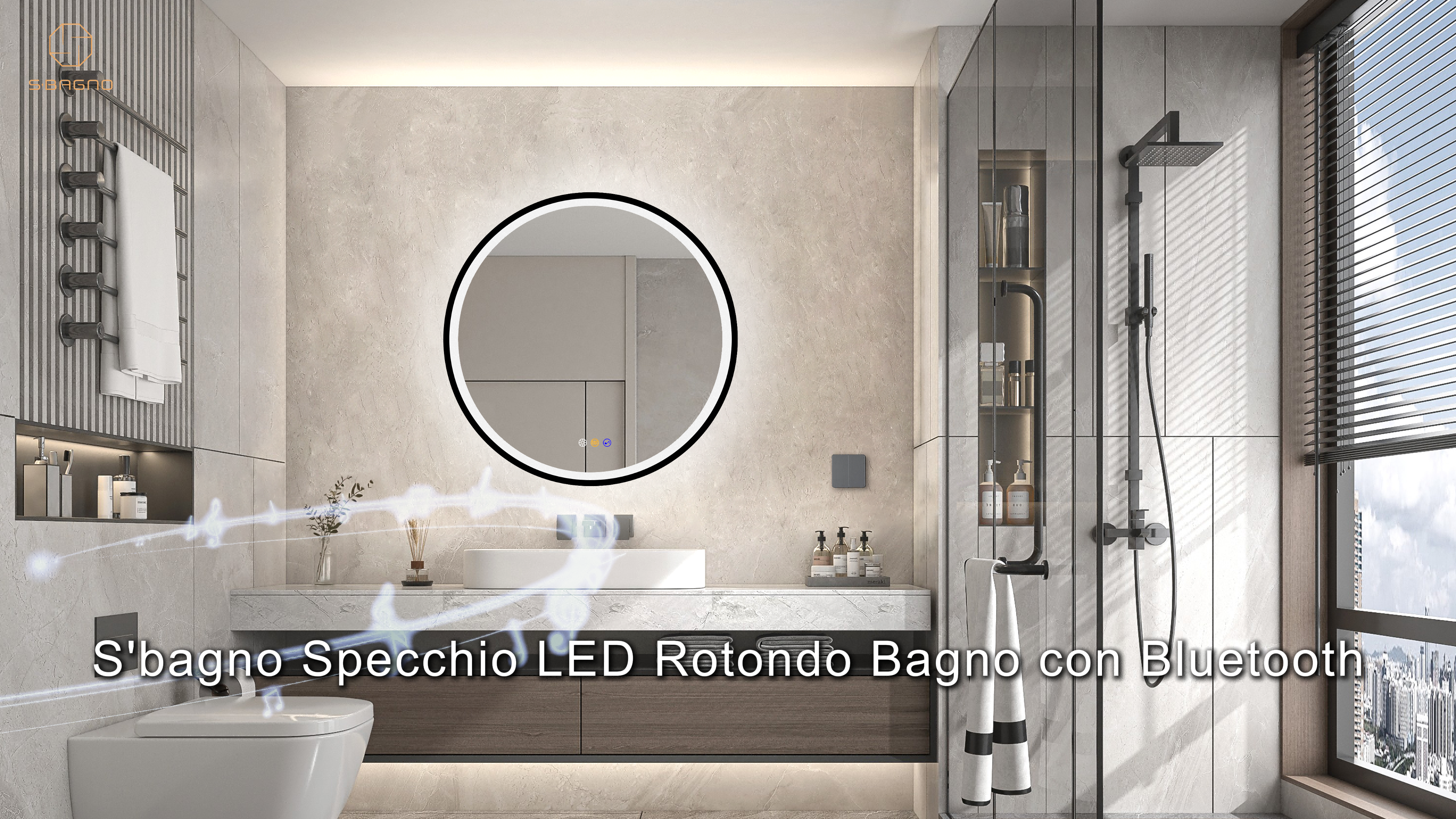 Specchio da Bagno da Parete Touch, Specchio da Bagno Illuminato a LED 80 x 60 cm, Luce tricolore regolabile, Bluetooth, Lente d'ingrandimento 3x