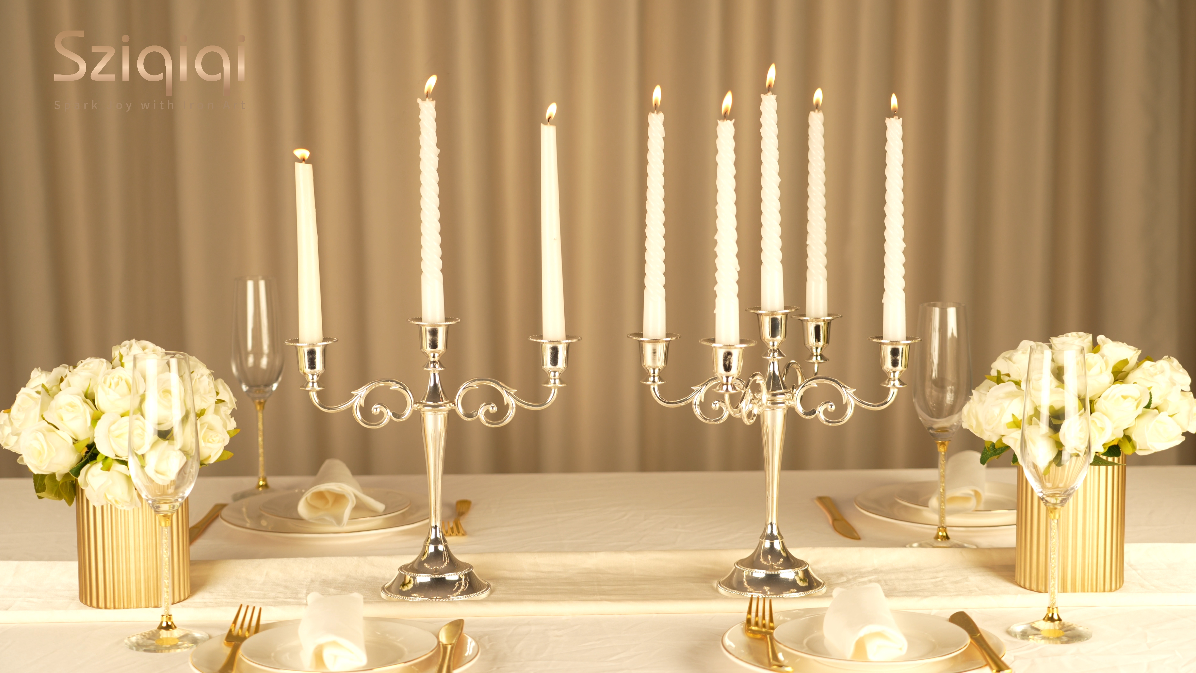 Set 3 Portacandele In Alluminio Argento – Altezze 21, 26, 31 Cm – Artigianali – Decorazione Da Tavolo - 2