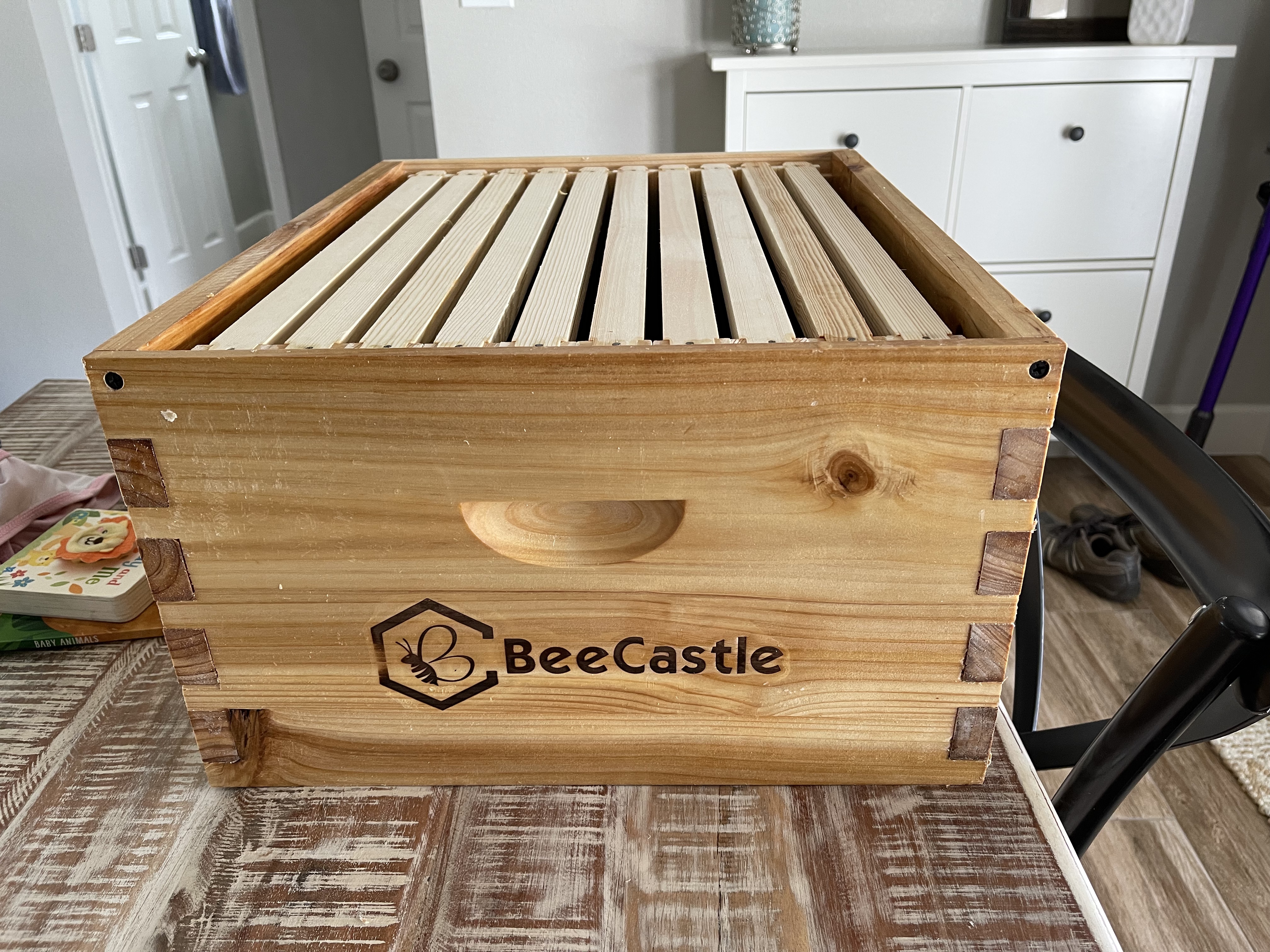 Multiple beehives in a field