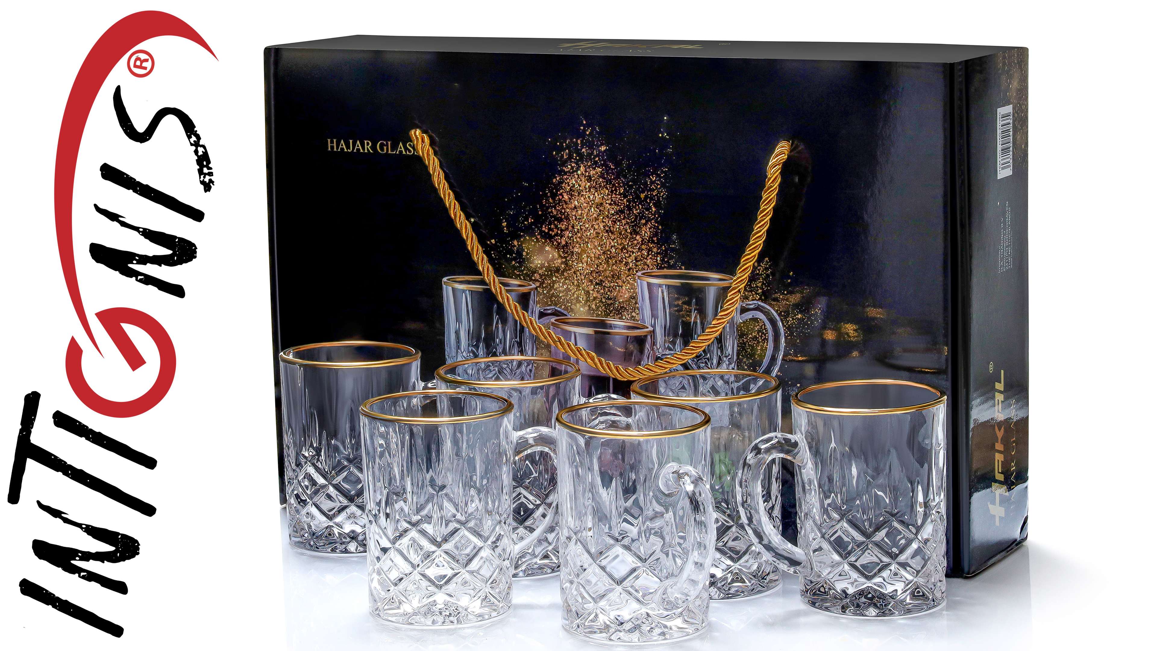 INTIGNIS Elegant Tea Glasses, Drinking Glasses with Handles, 210 ml, Glassware for Hot and Cold Drinks, Clear Cups for Coffee, Espresso, Glass Mugs