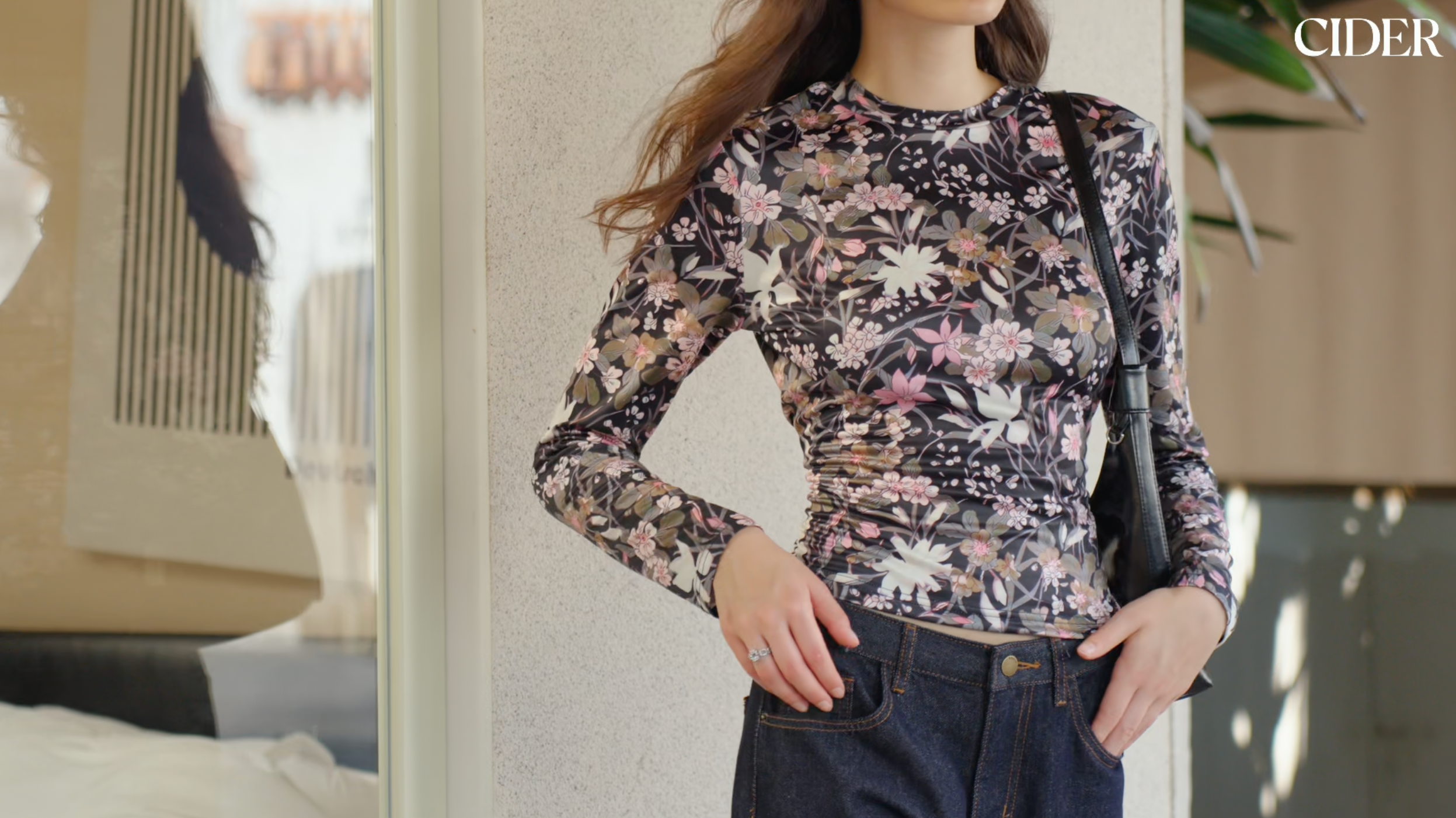 【THE LIGHT】25ss Flower print long sleeve Chiffon Deep V-neck Lantern Sleeves Colored Floral Print