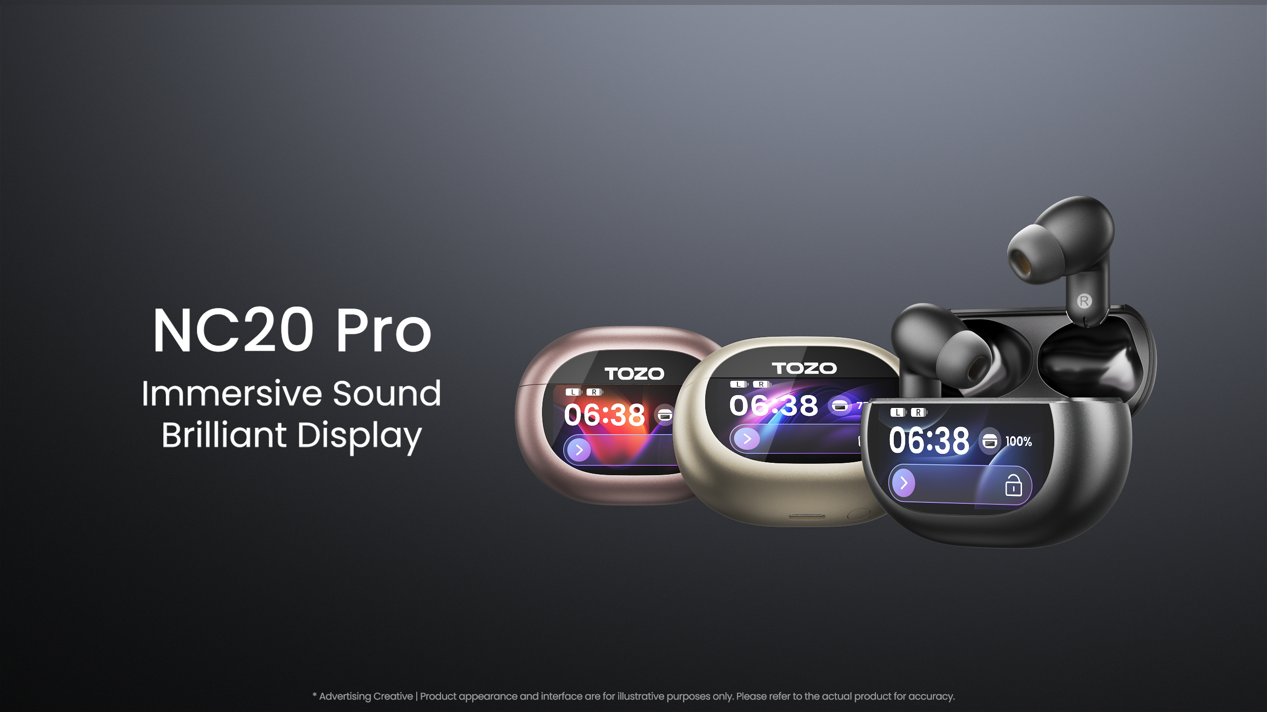 TOZO NC20 Pro Active Noise Cancelling Wireless Earbuds, Smart LCD