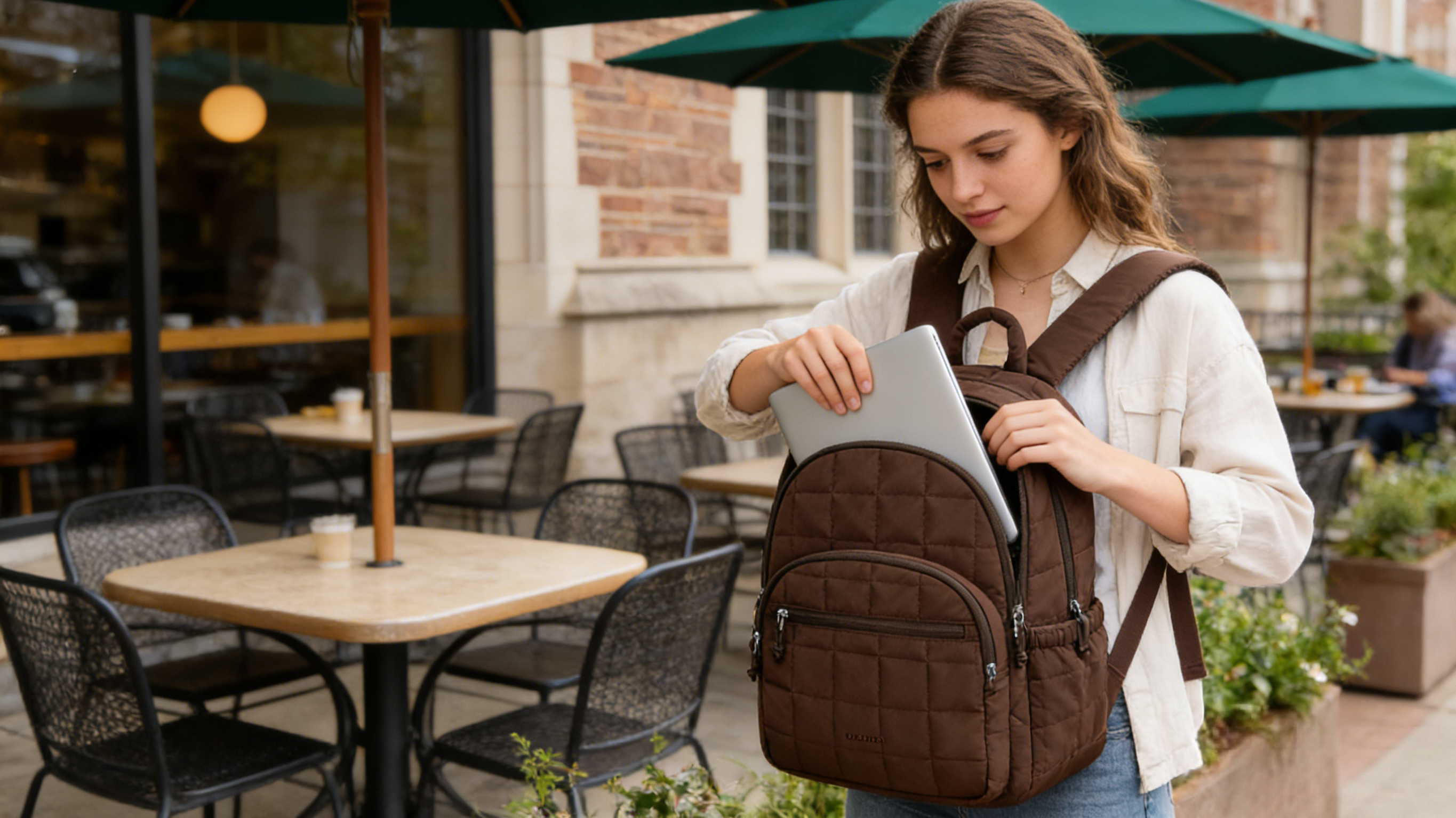 Quilted Knit-Texture Backpack in Light Taupe EVERYDAY BACKPACK TAUPE – Pop Ups Brand main image 3
