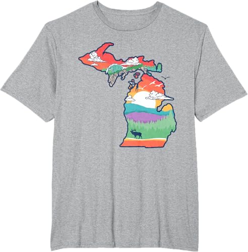 Miniatura 25 de Michigan Outside Vintage Nature Illustration Artistic T-Shirt Slate Grey,White,Baby Blue,Red,Silver Grey,Dark Green,Kelly Green,Olive Green,Lemon