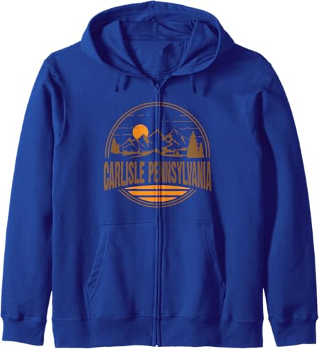 Miniatura 5 de Vintage Carlisle, Pennsylvania Mountain Print Zip Hoodie Black,Navy Blue,Dark Heather Grey,Purple,Royal Blue