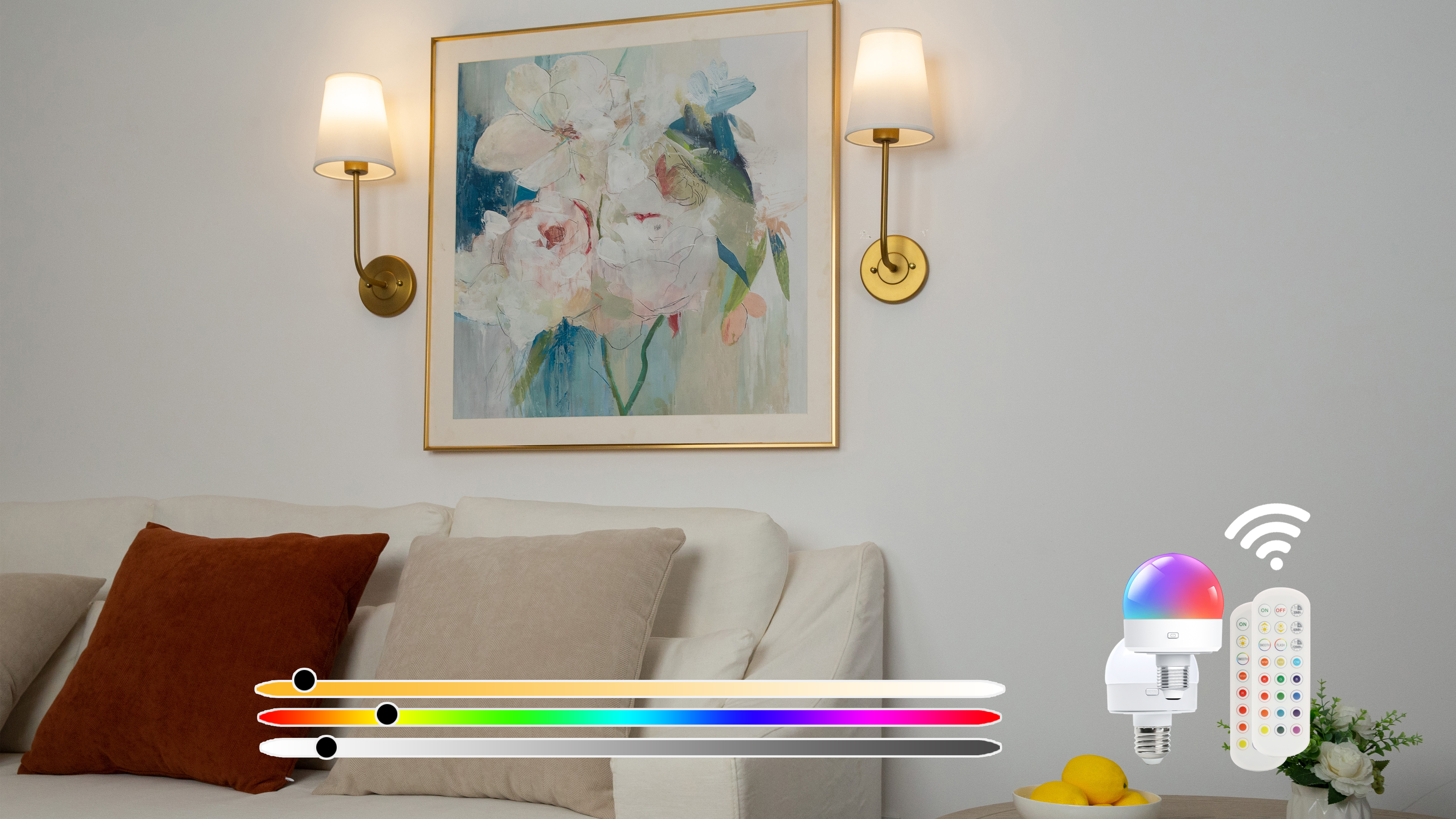 Image of Pathson Battery Operated Fabric Wall Sconce Light Set of 2, Rechargeable Dimmable Wall Vanity Lights White Fabric Lampshade, Remote Control Wireless Wall Lamp for Bedroom Living Room, Bulb Included