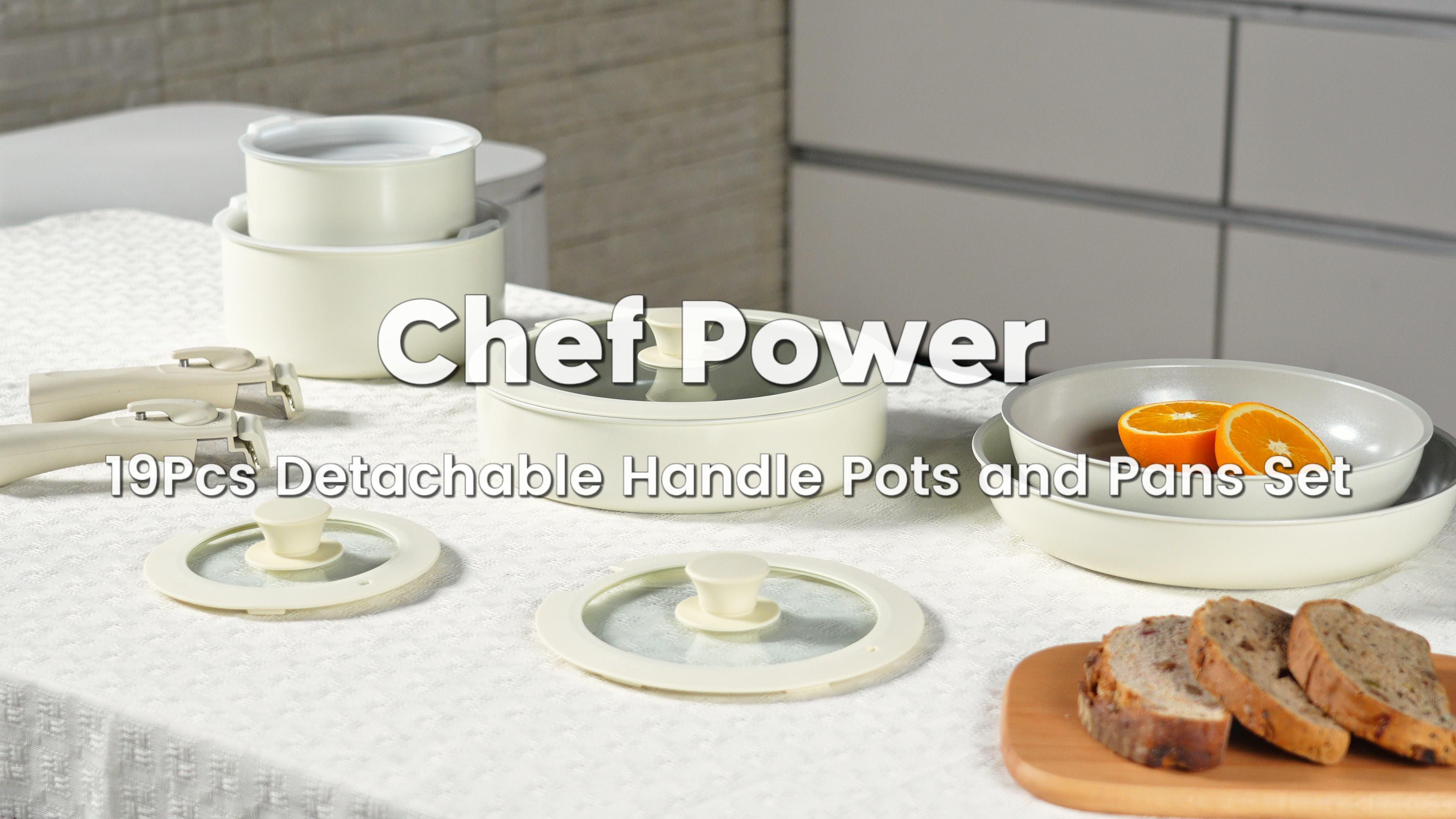Chef Power Set Pentole Antiaderenti In Ceramica 19 Pezzi Con Manico Staccabile - Adatto A Induzione E Lavastoviglie, Salvaspazio