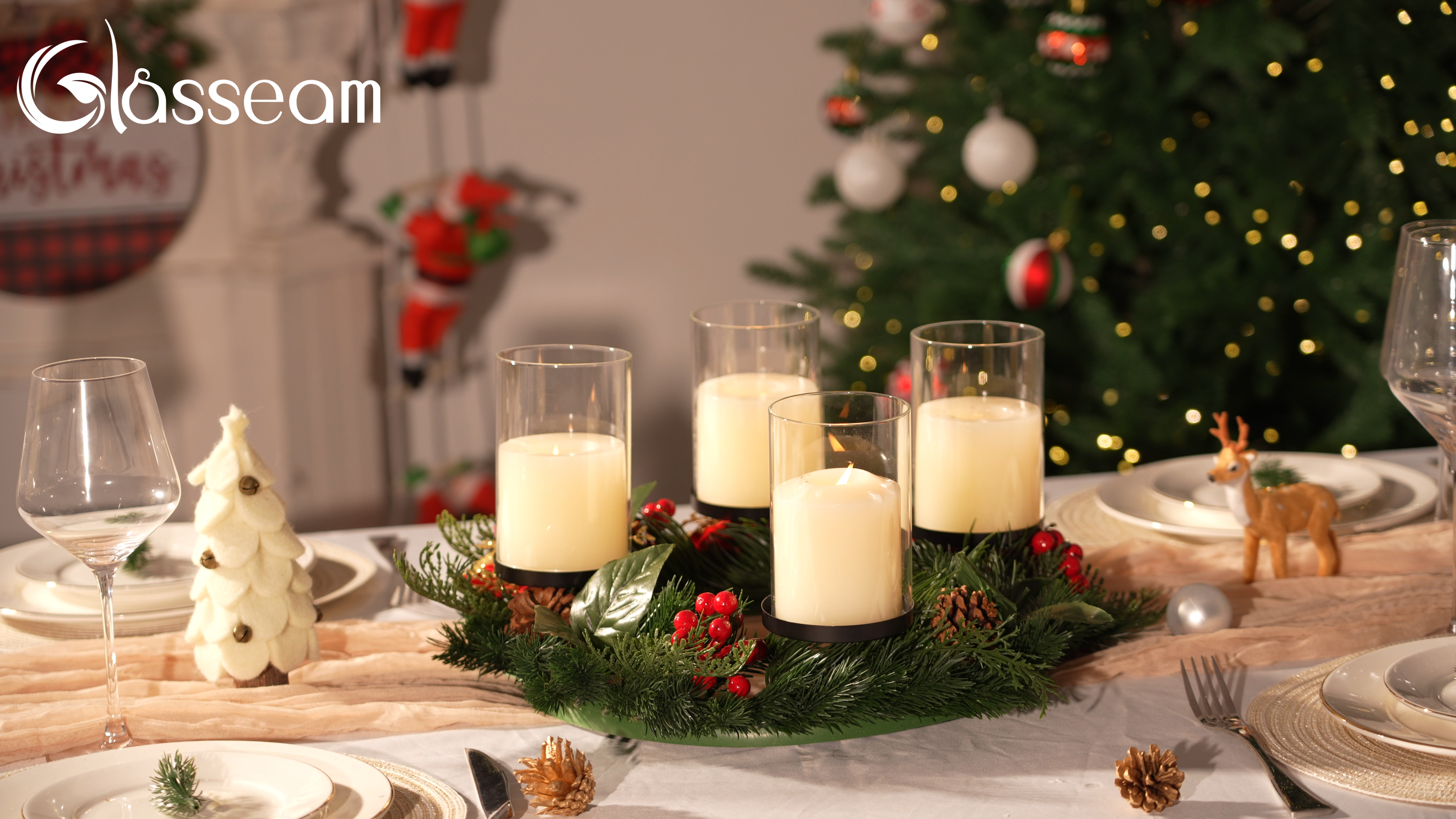 Glasseam Kerzenhalter Adventskranz 8cm: 4er Schwarz Kerzen Adventskranz