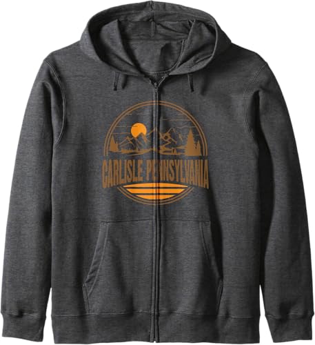 Miniatura 4 de Vintage Carlisle, Pennsylvania Mountain Print Zip Hoodie Black,Navy Blue,Dark Heather Grey,Purple,Royal Blue