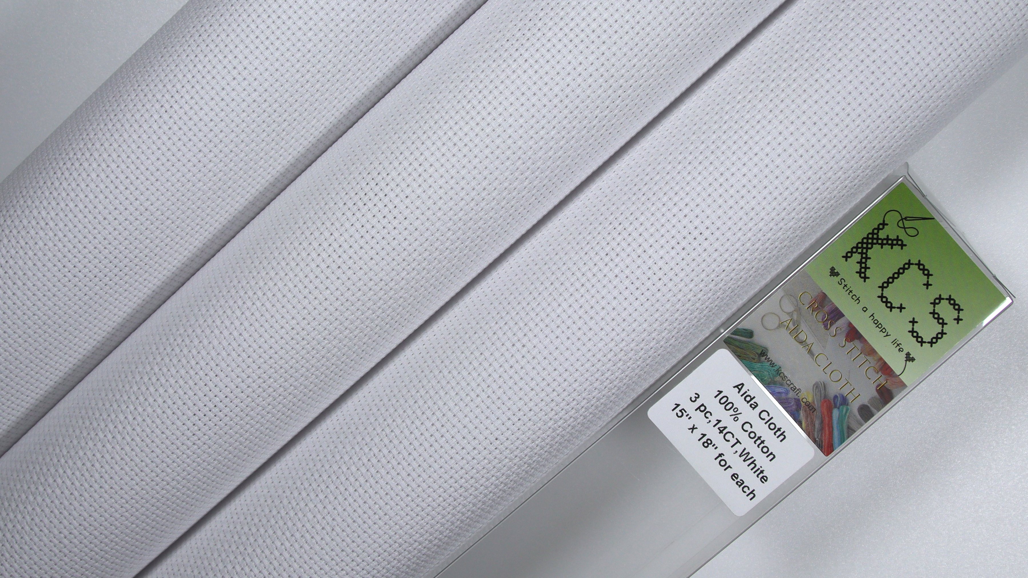 Image of KCS 3 pc of 15 inch x 18 inch Counted Cross Stitch Cotton Aida Cloth Needlework Rolled Fabric Box,14CT,White