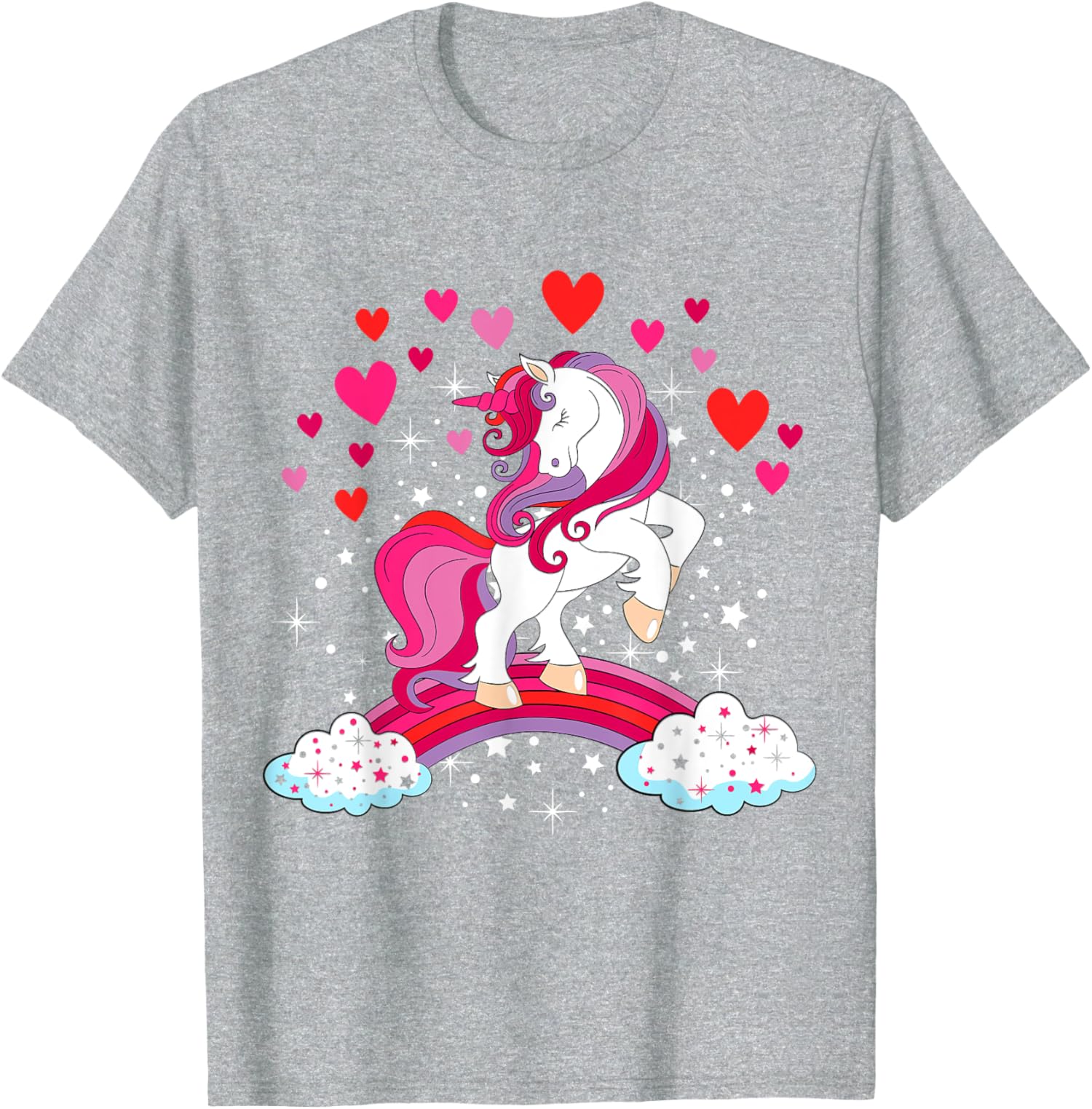 Unicorn Valentines Day Love Heart Rainbow Unisex T-Shirt - Picture 2 of 14