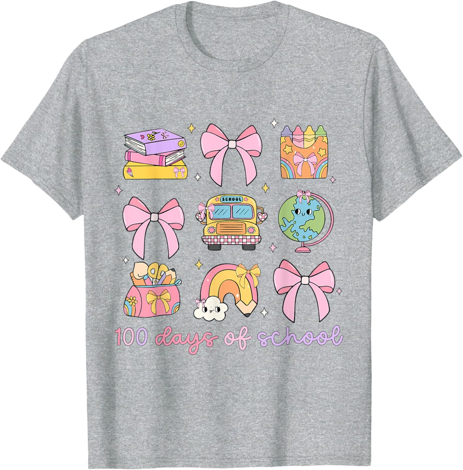 Coquette Bow 100 Days Of School Teacher Student Unisex T-Shirt - Picture 2 of 10