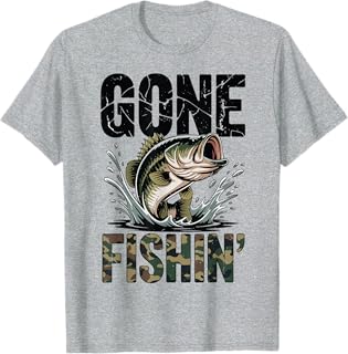 Gone Fishing Camo Bass Fish Boy Youth Men Funny Fishing Joke T-Shirt