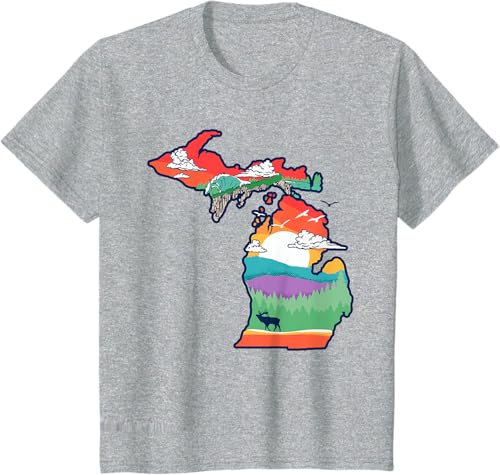 Miniatura 39 de Michigan Outside Vintage Nature Illustration Artistic T-Shirt Slate Grey,White,Baby Blue,Red,Silver Grey,Dark Green,Kelly Green,Olive Green,Lemon