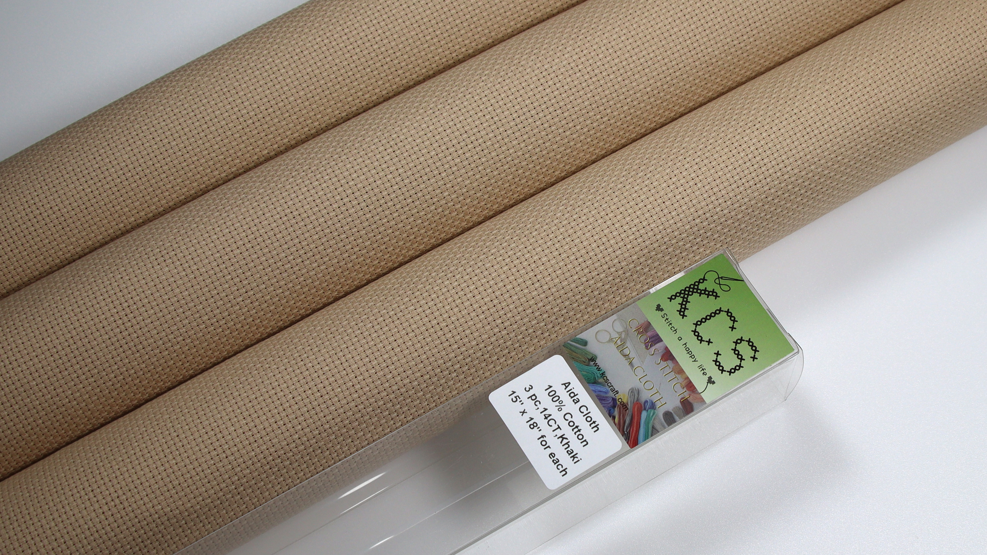Image of KCS 3 pc of 15 inch x 18 inch Counted Cross Stitch Cotton Aida Cloth Needlework Rolled Fabric Box,14CT,Khaki