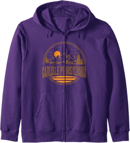 Miniatura 3 de Vintage Carlisle, Pennsylvania Mountain Print Zip Hoodie Black,Navy Blue,Dark Heather Grey,Purple,Royal Blue