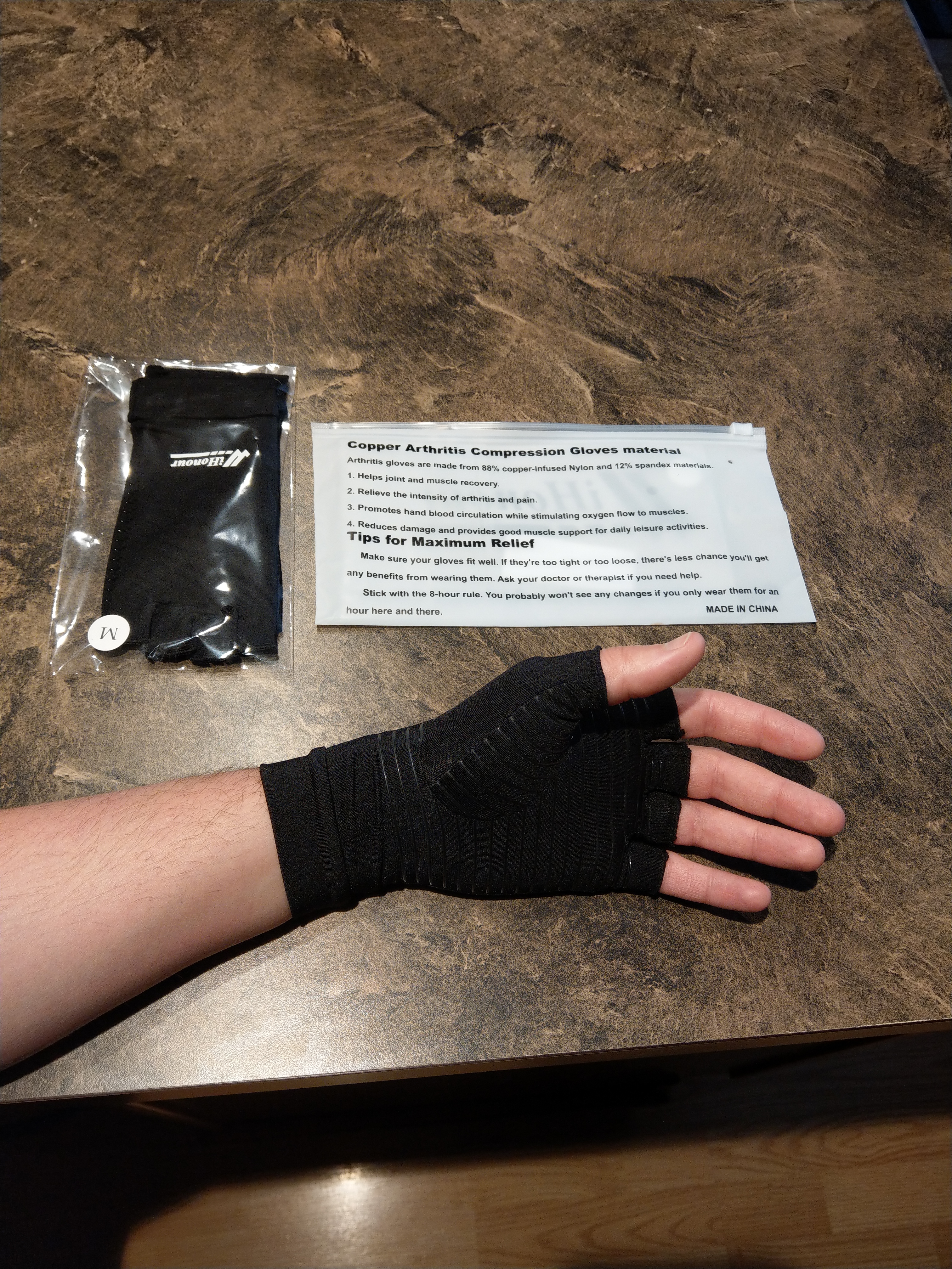 2 Pair Copper Arthritis Compression Gloves Half Finger Support Joint Pain Relief