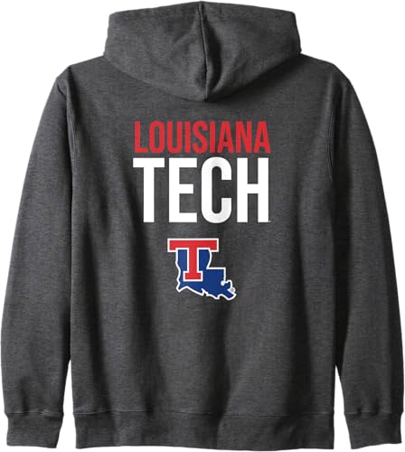 Miniatura 3 de Louisiana Tech Bulldogs Stacked Zip Hoodie Negro,Jaspeado Oscuro