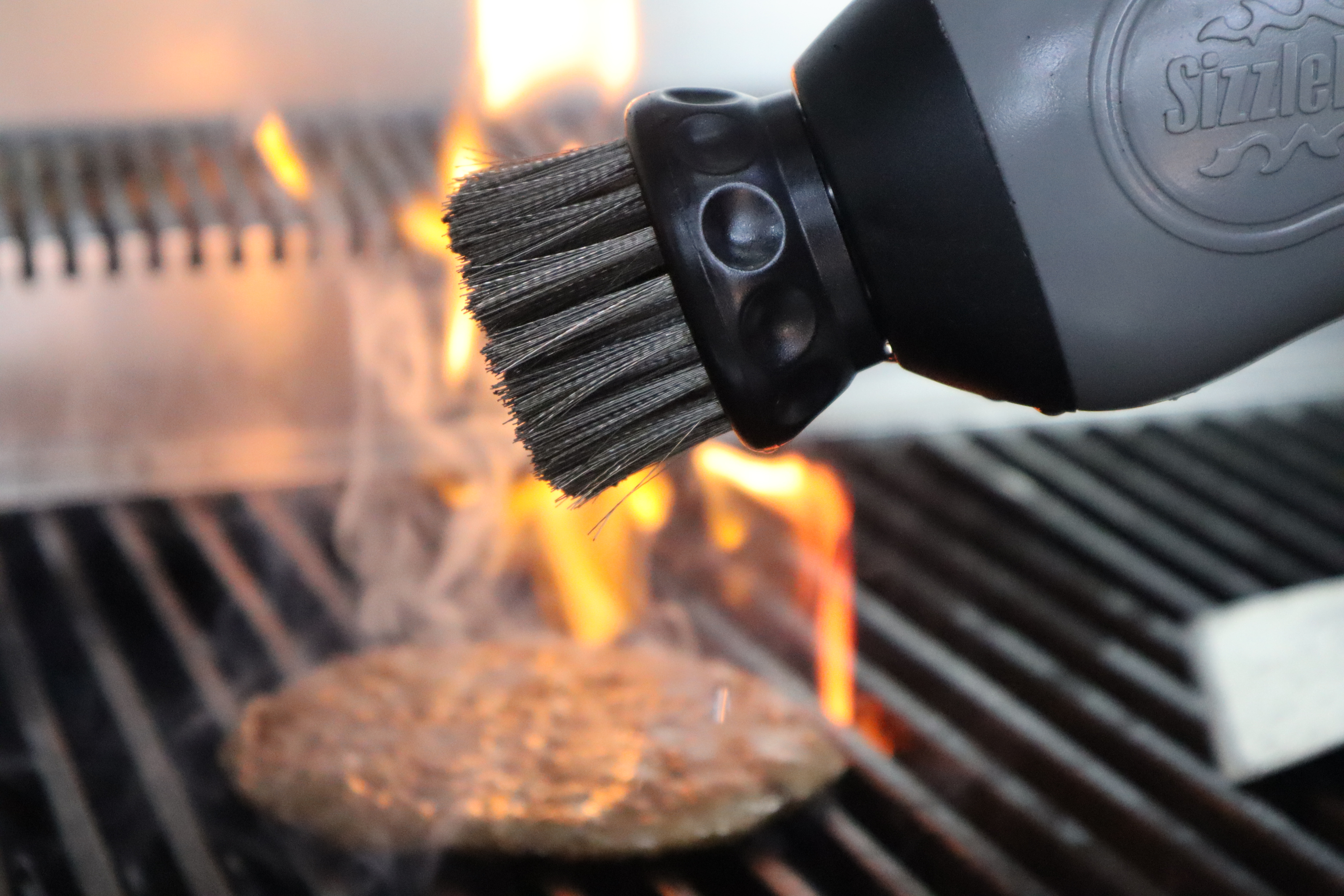 Sizzle Buddy BBQ Brush with Scraper - Stainless Steel Barbecue Cleaning Brush - Safe, Durable, Heat Resistant Bristles - Easily Removes Grease and Food - No Scratching Cleaning