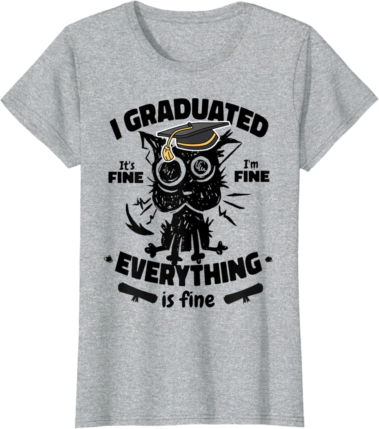 I Graduated Graduate Class 2023 Funny Black Cat Graduation T-Shirt