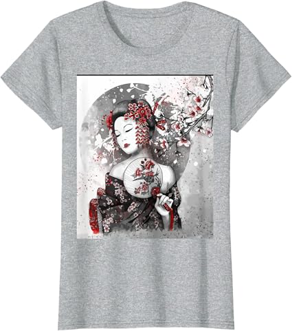 Japón geisha con paraguas y flores de cerezo Camiseta ...