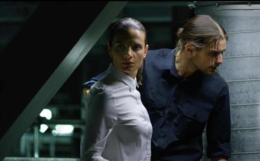 Still of Kendal Rae and Jackson Gallagher in 2099:The Soldier Protocol